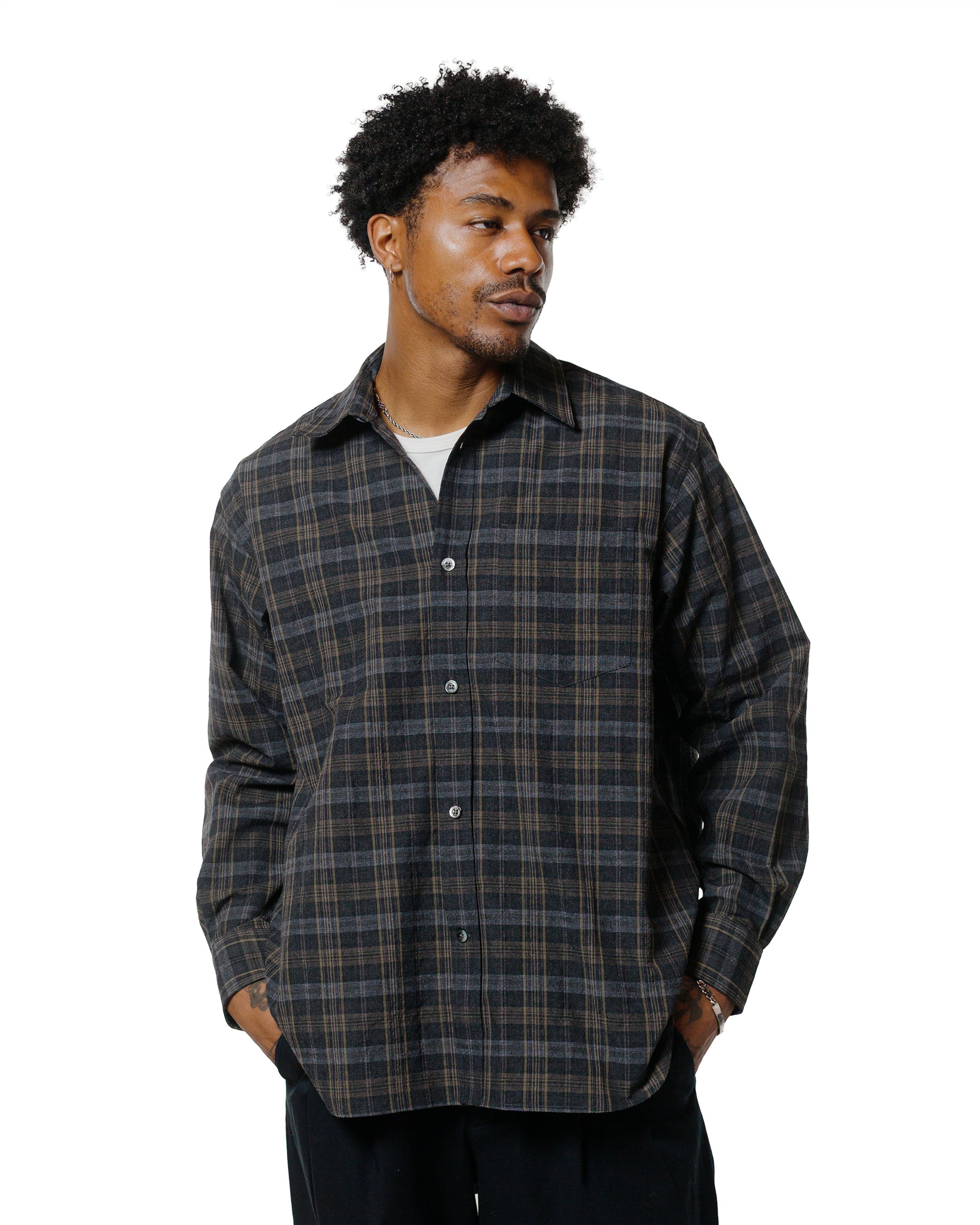 lost & found Norse Projects Norse Projects Ole Oversized Wool Check Shirt Charcoal Grey