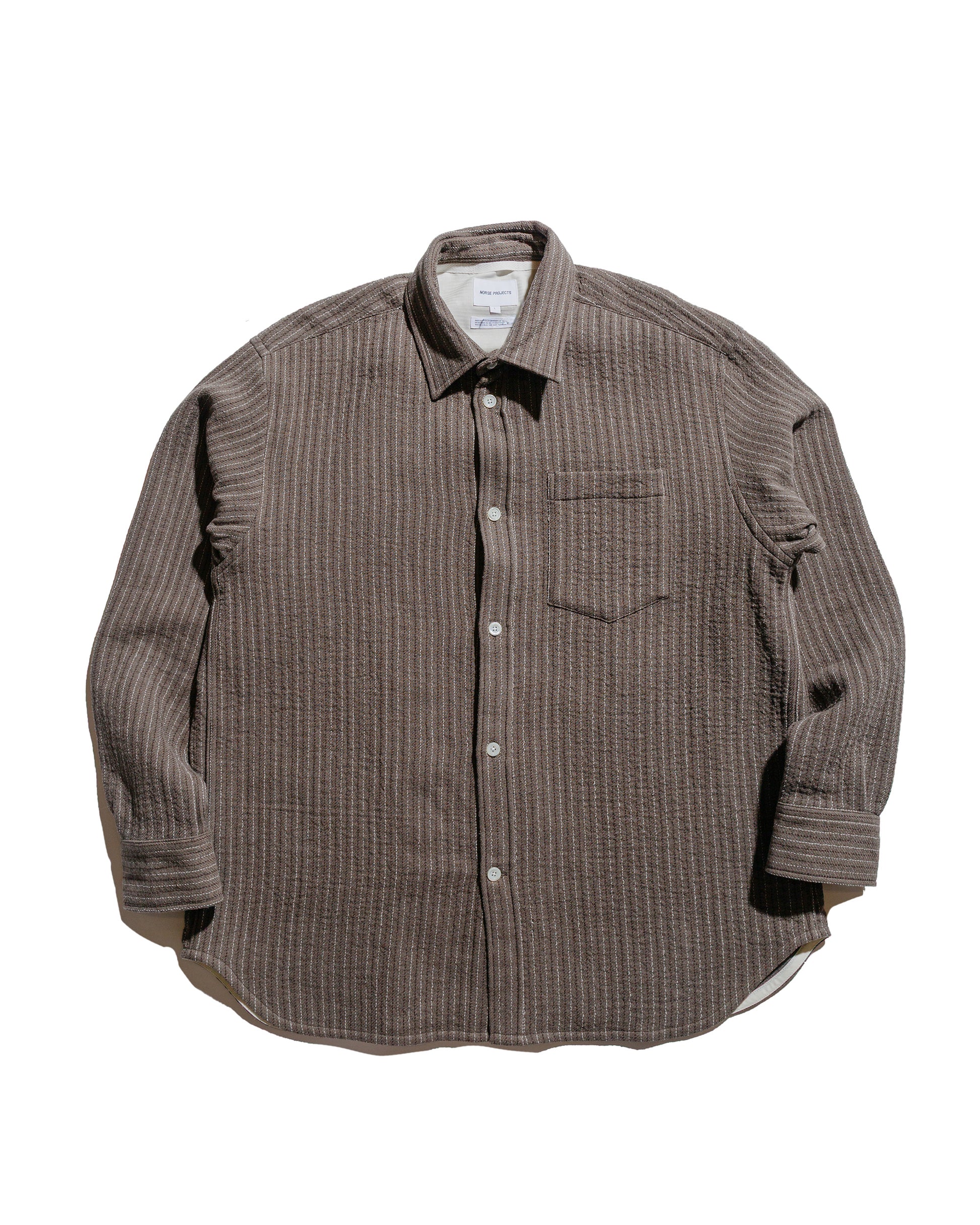 lost & found Norse Projects Norse Projects Ole Oversized Wool Stripe Shirt Seal Brown