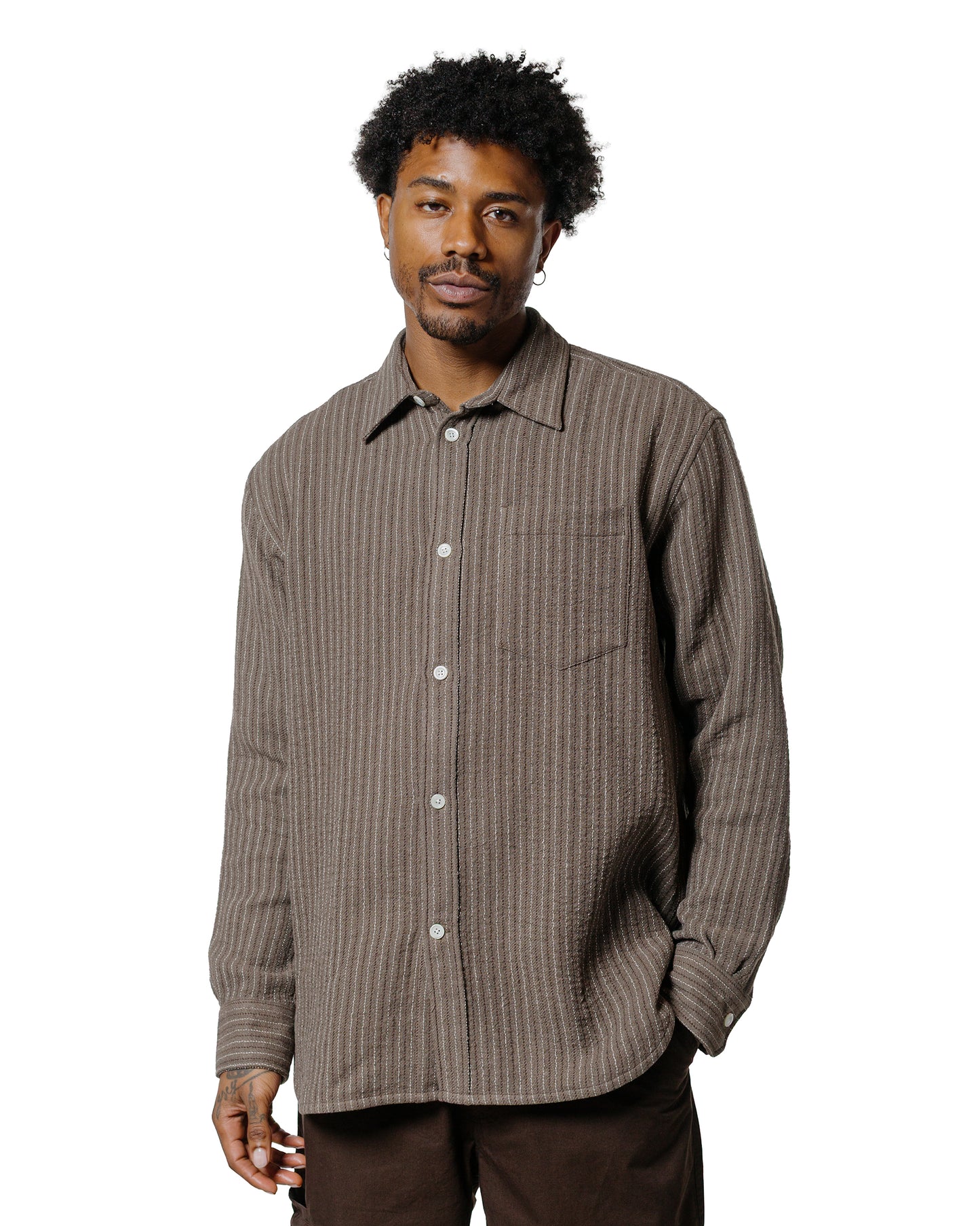 lost & found Norse Projects Norse Projects Ole Oversized Wool Stripe Shirt Seal Brown