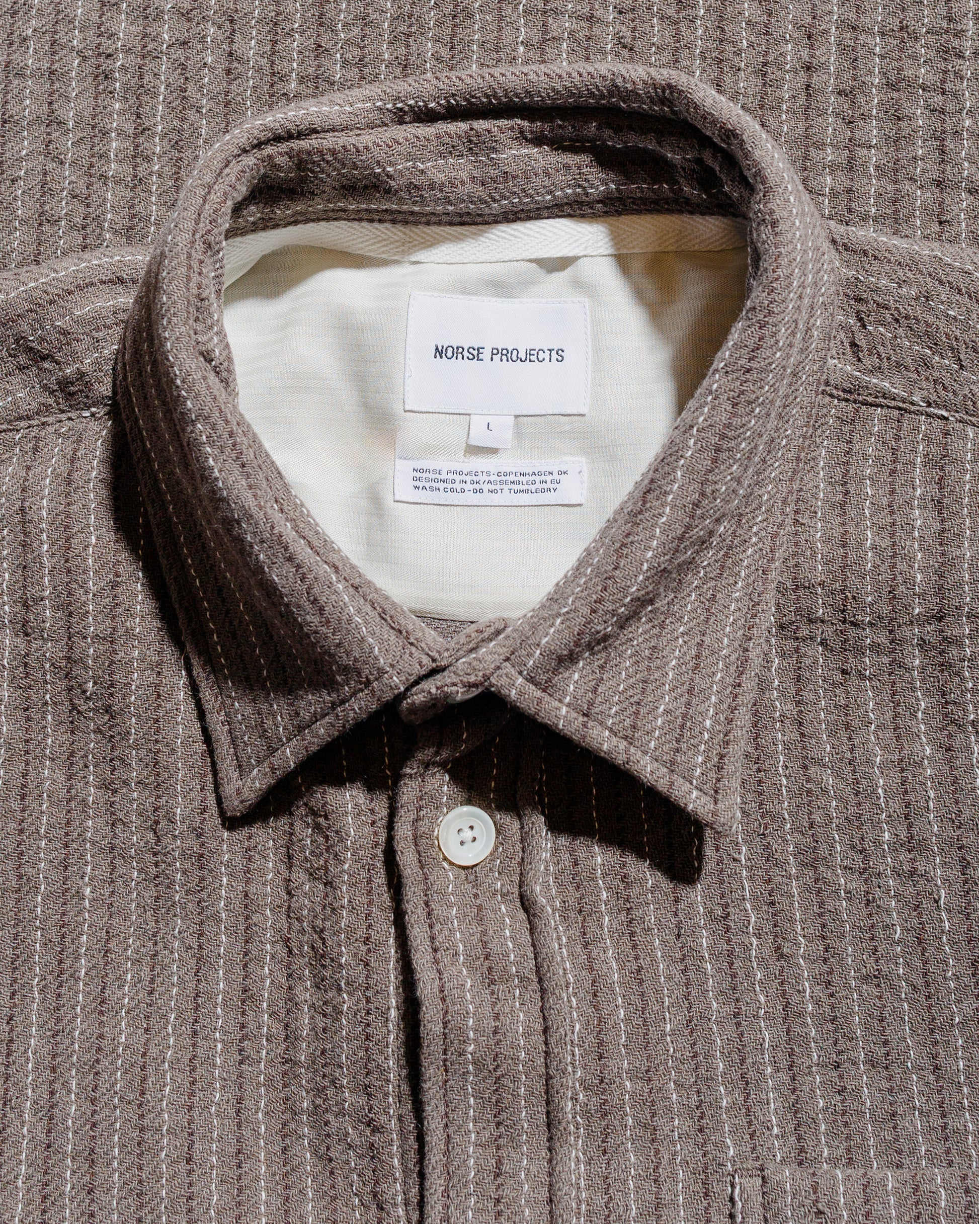 lost & found Norse Projects Norse Projects Ole Oversized Wool Stripe Shirt Seal Brown
