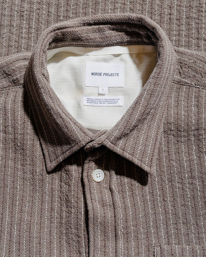 lost & found Norse Projects Norse Projects Ole Oversized Wool Stripe Shirt Seal Brown
