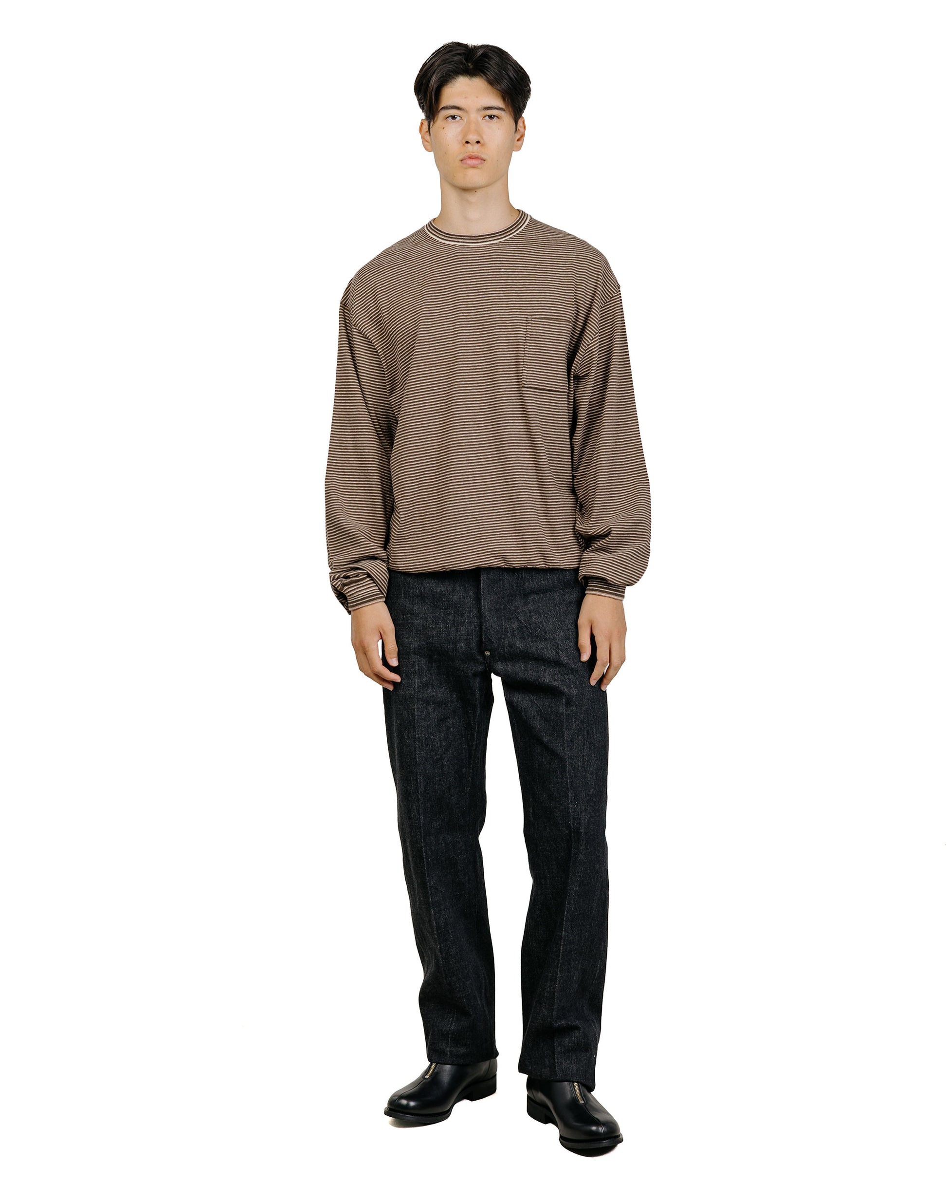 Old Joe Malti Striped Crew Neck Tops Coffee