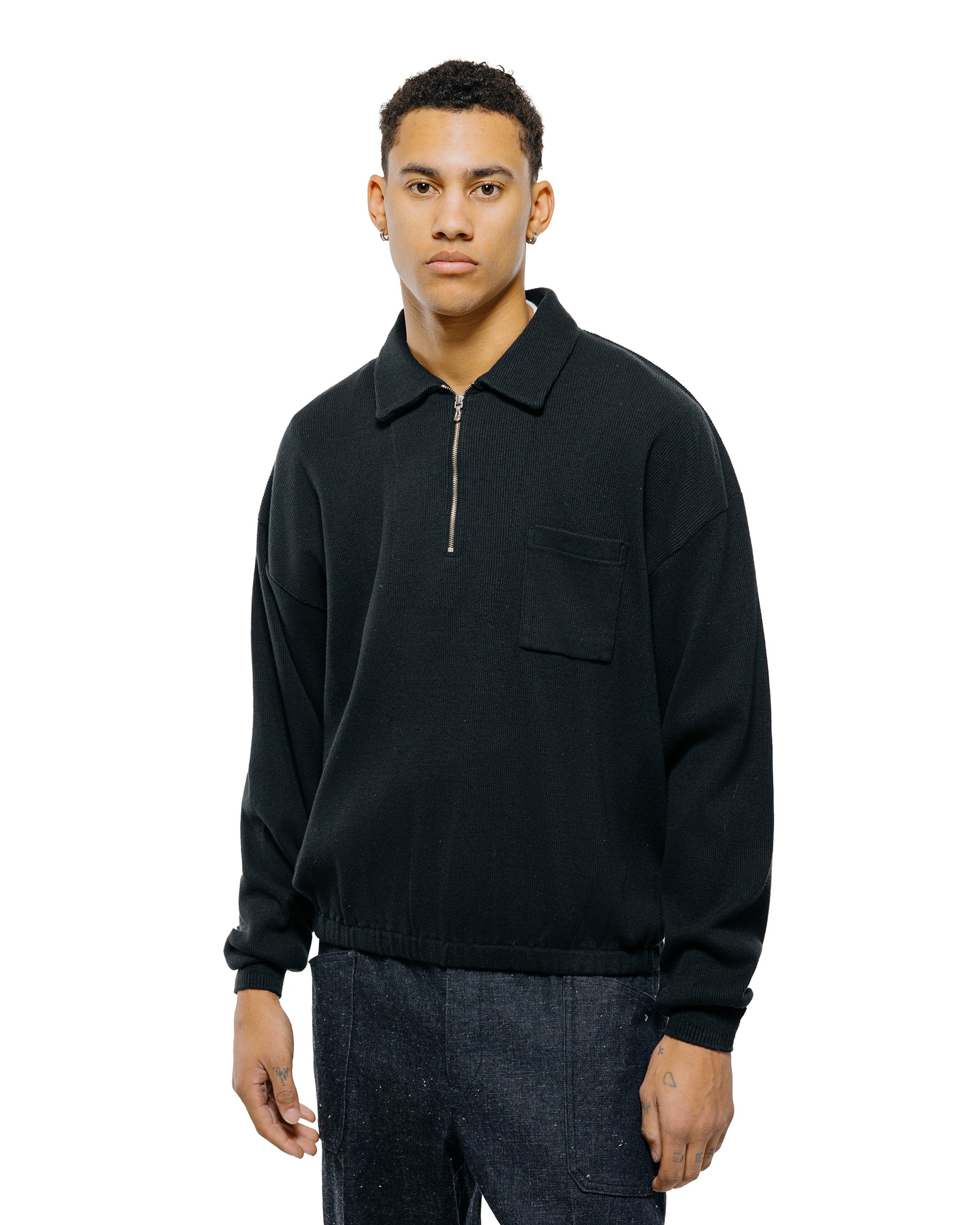 lost & found Old Joe Old Joe Quater Zip Silk Nep Ripped Shirt Onyx