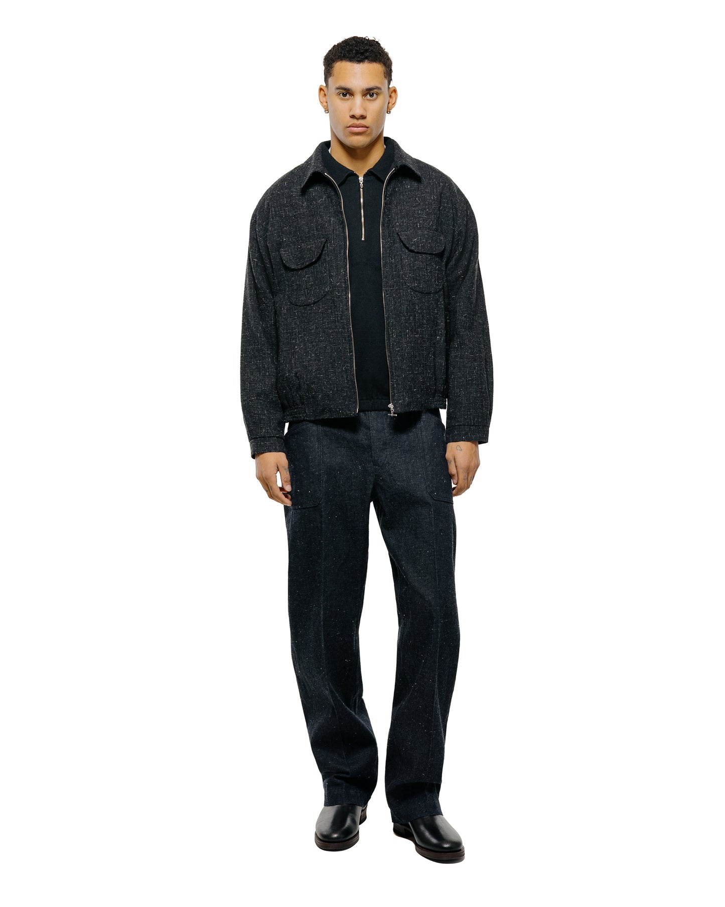 lost & found Old Joe Old Joe Quater Zip Silk Nep Ripped Shirt Onyx
