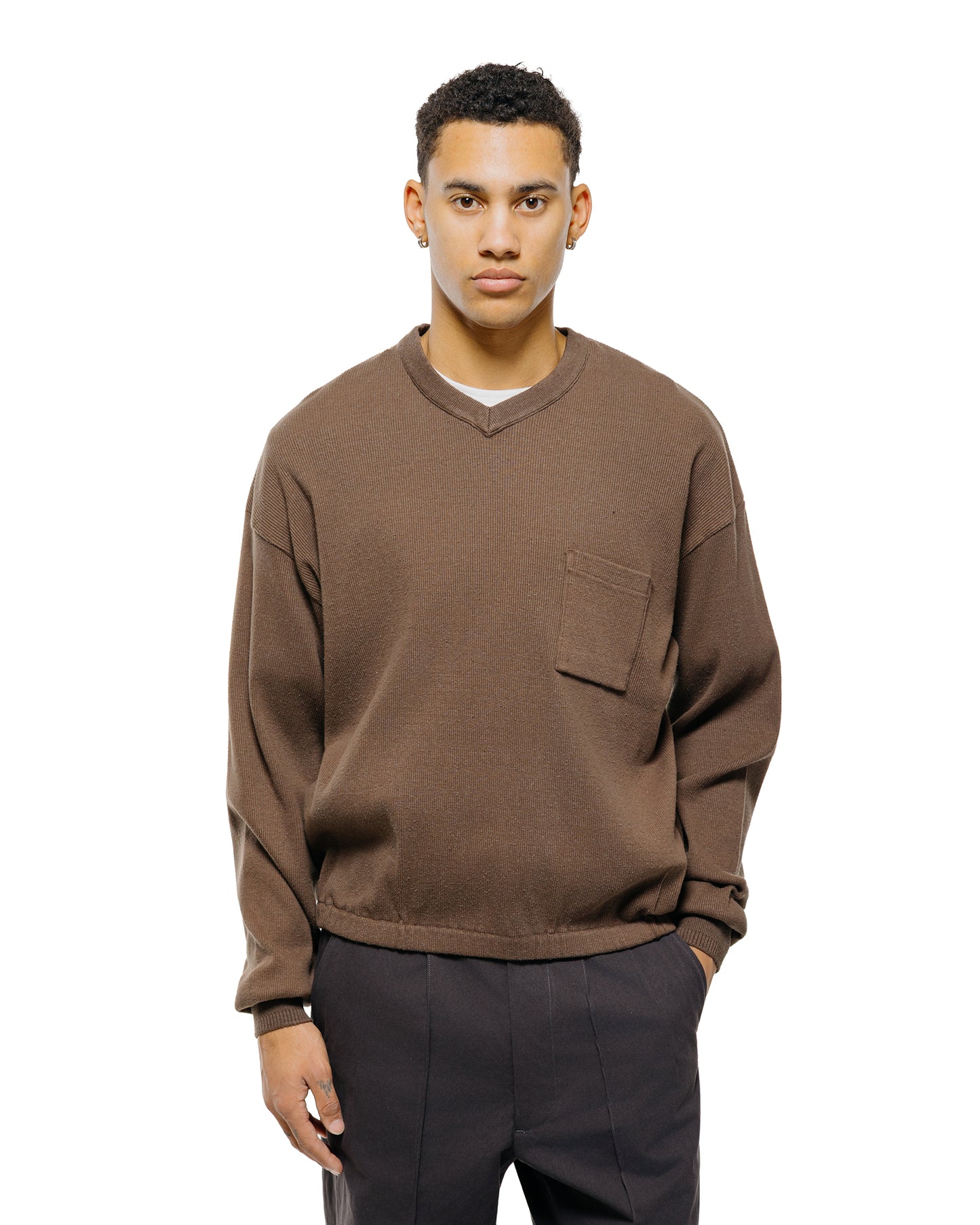 lost & found Old Joe Old Joe V-Neck Silk Nep Ribed Tops Bark