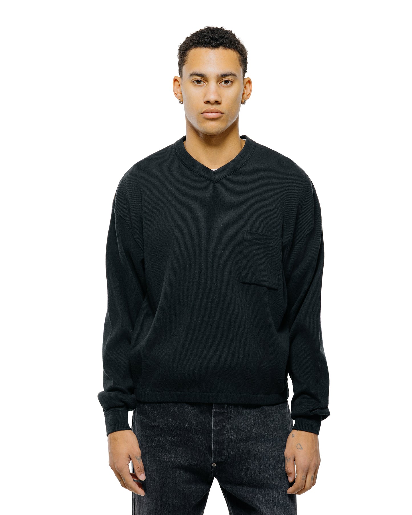 lost & found Old Joe Old Joe V-Neck Silk Nep Ribed Tops Onyx