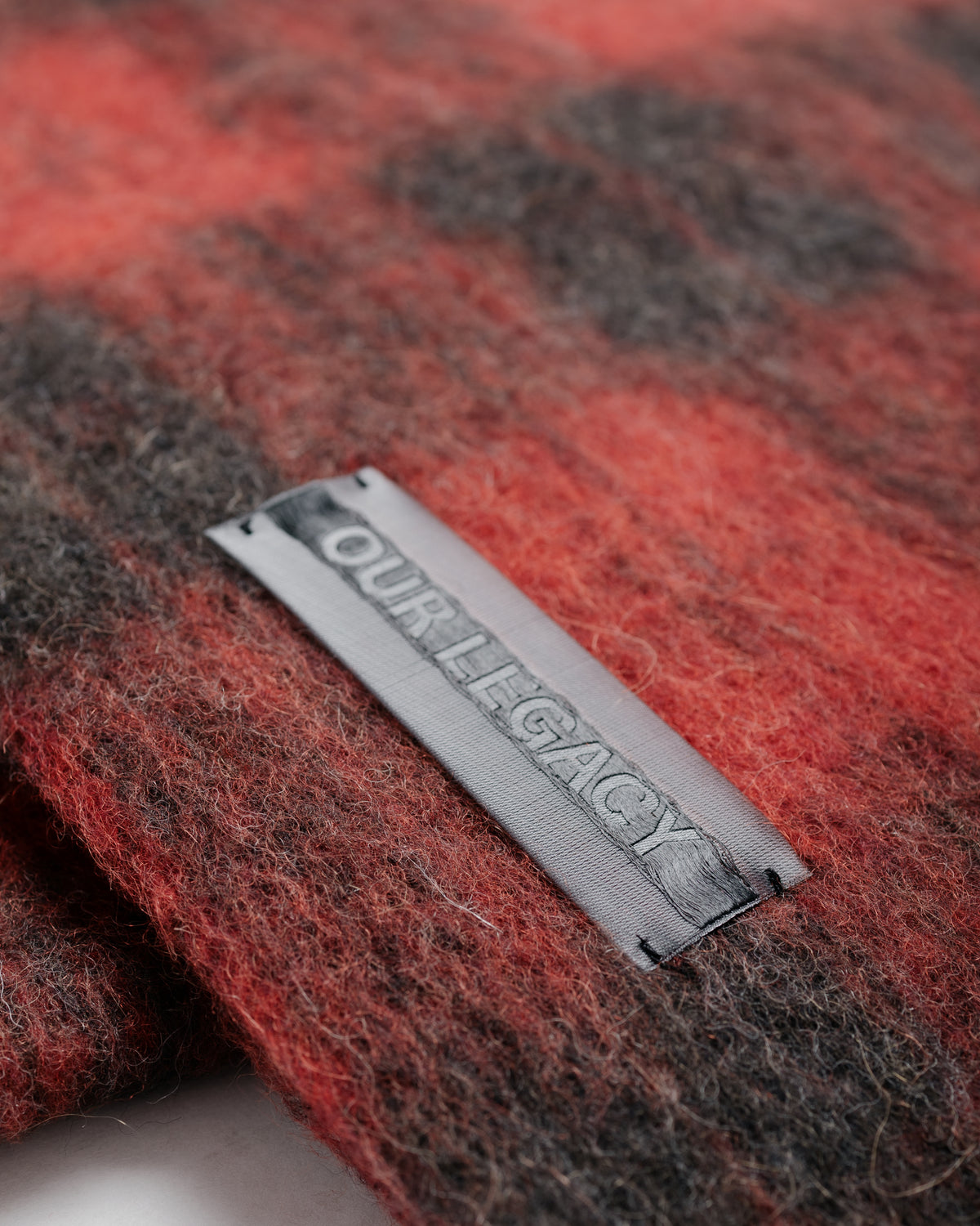Our Legacy Estate Scarf Burnt Red Plaid Fuzzy Alpaca
