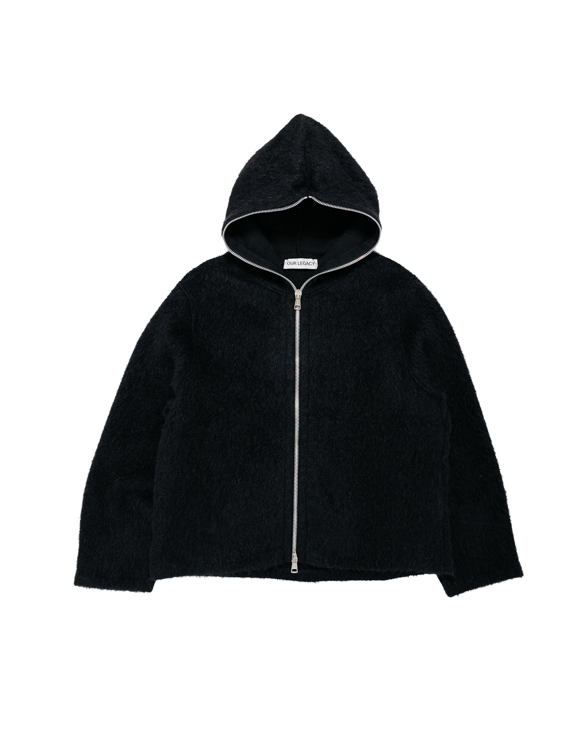 Our Legacy Full Zip Hood Black Hairy Wool
