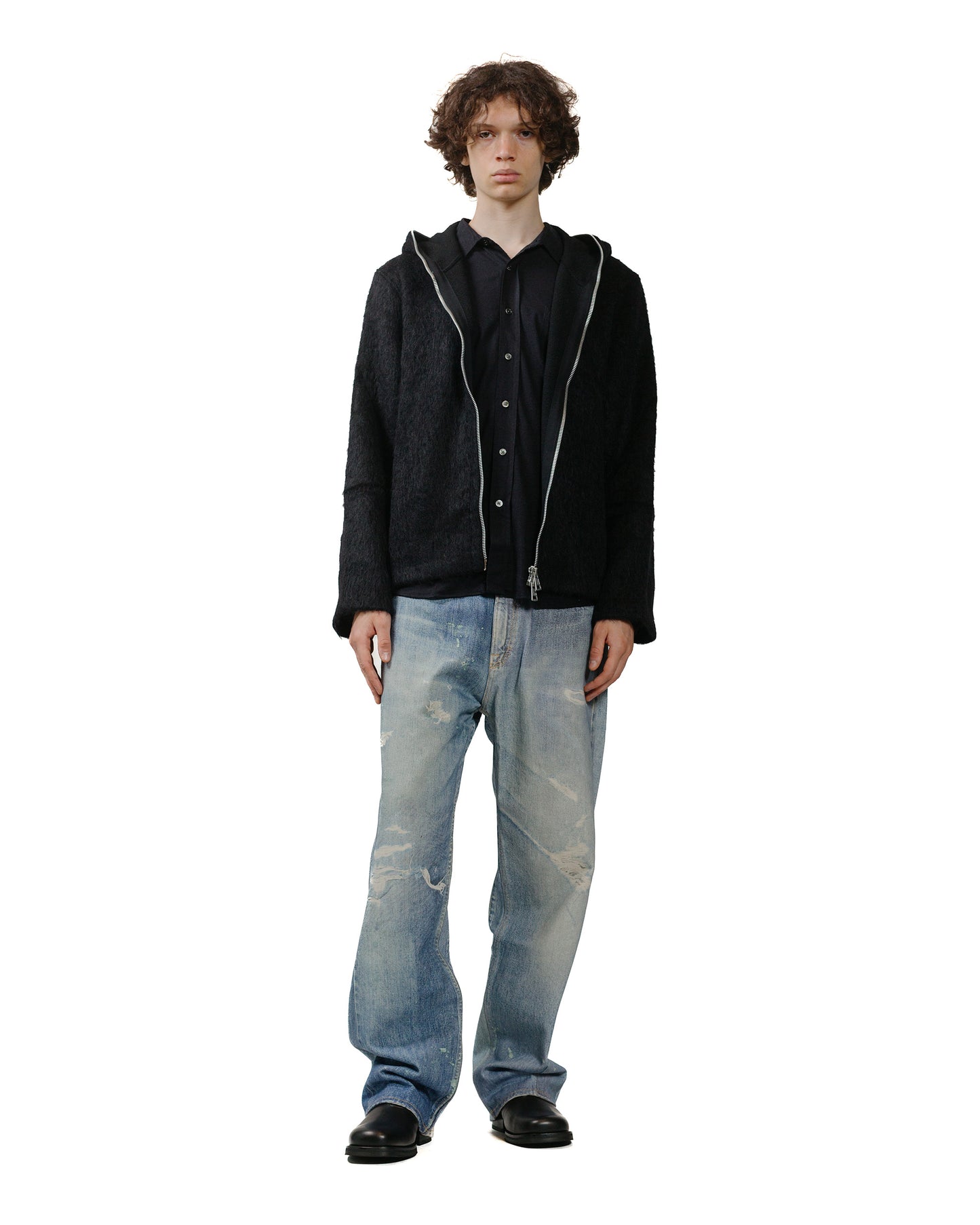 lost & found Our Legacy Our Legacy Full Zip Hood Black Hairy Wool