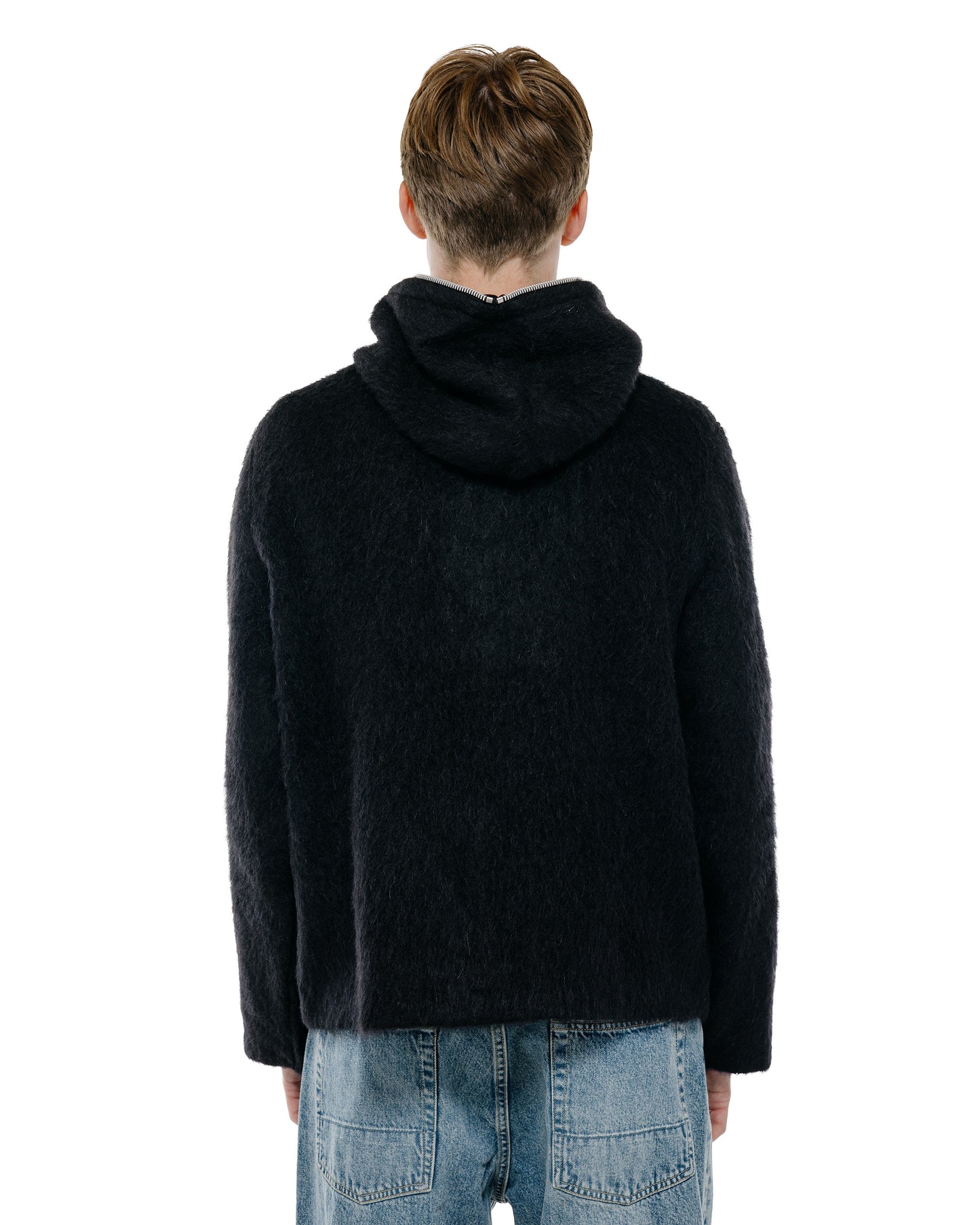 Our Legacy Full Zip Hood Black Hairy Wool