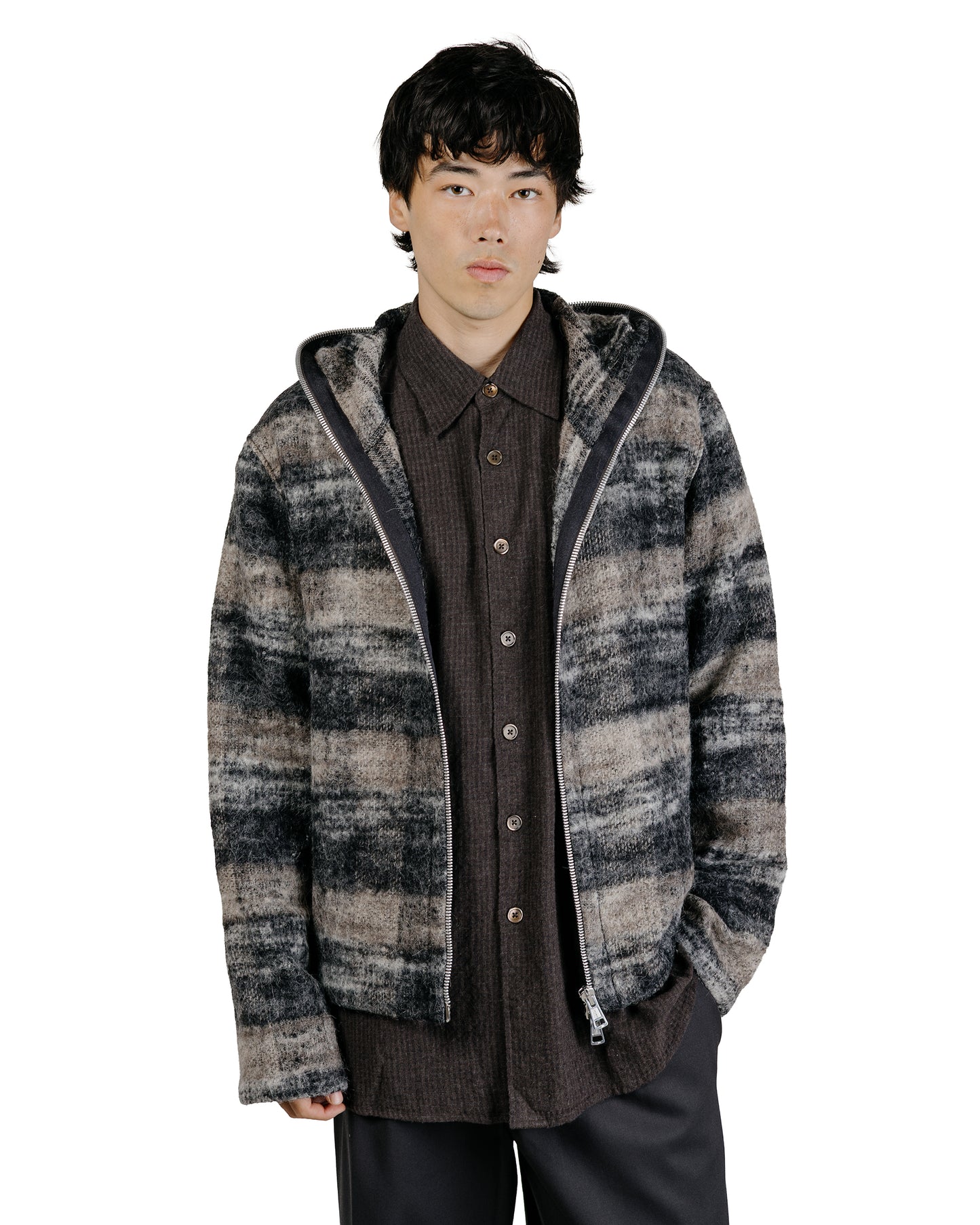 Our Legacy Full Zip Hood Night Woods Check Lofty Wool