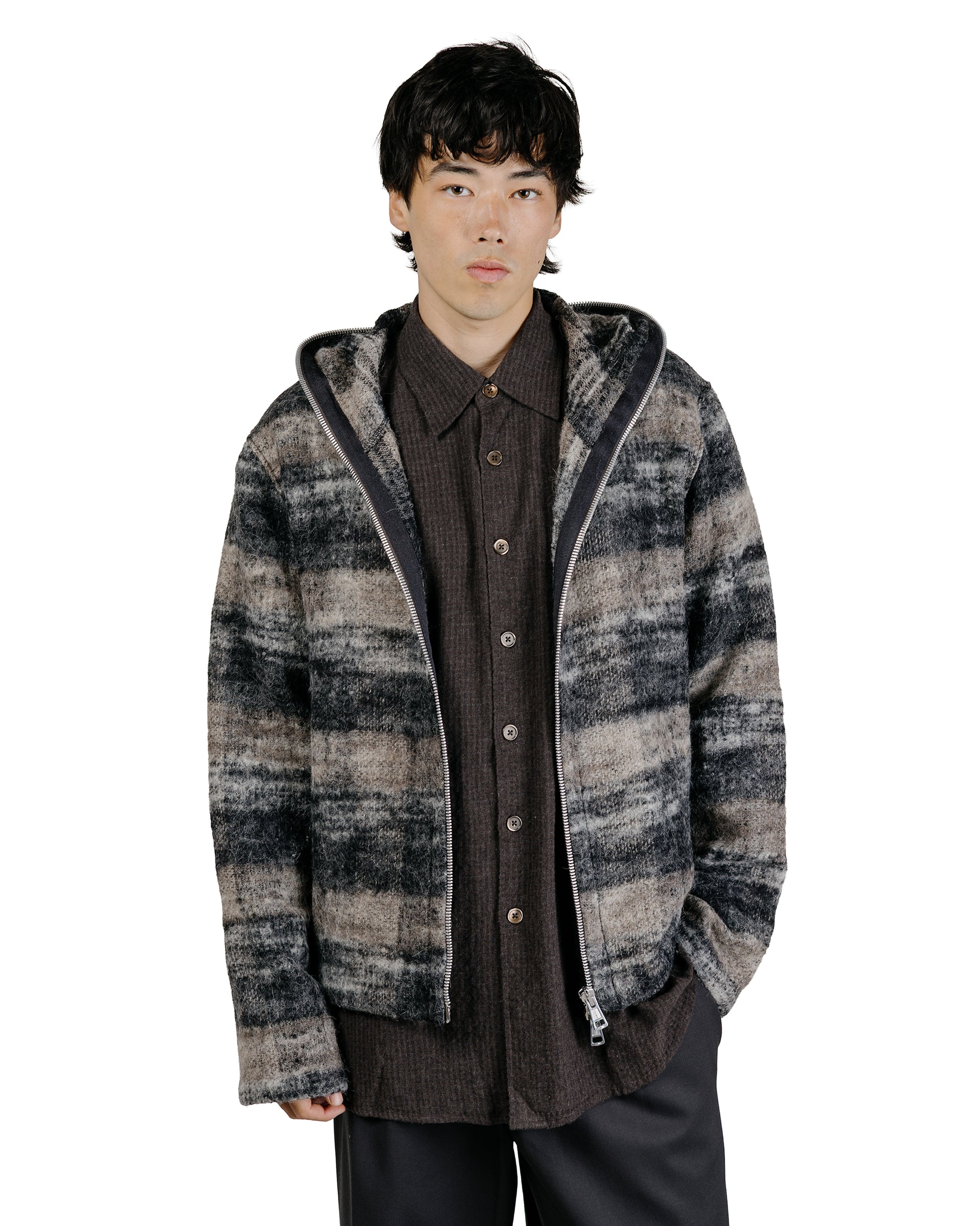 Our Legacy Full Zip Hood Night Woods Check Lofty Wool