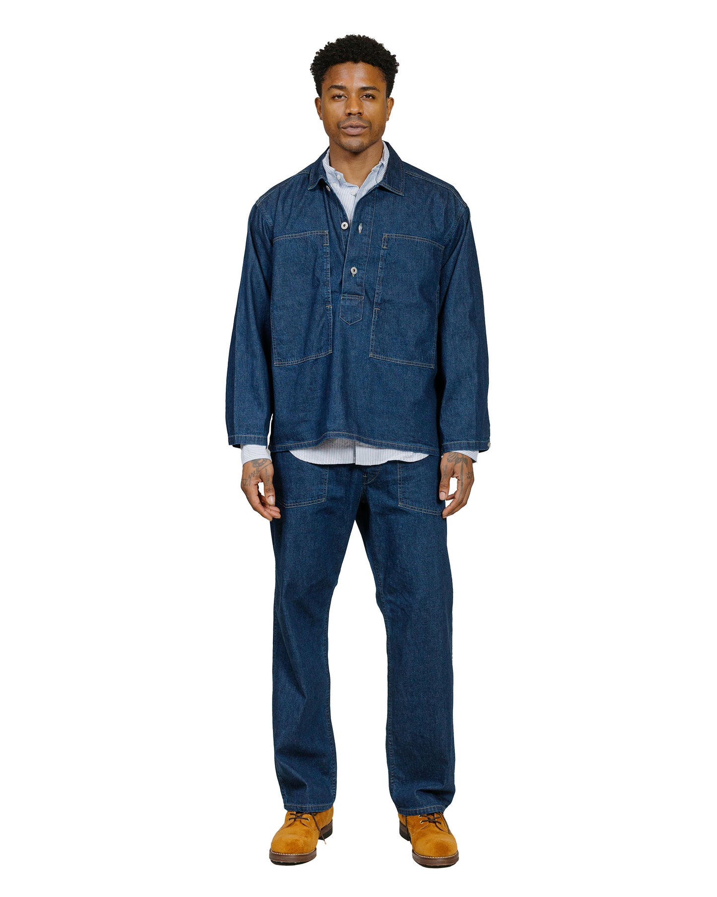 lost & found Post O'Alls Post O'Alls ARMY Pants Blue Denim w/OD Yellow Stitch Indigo