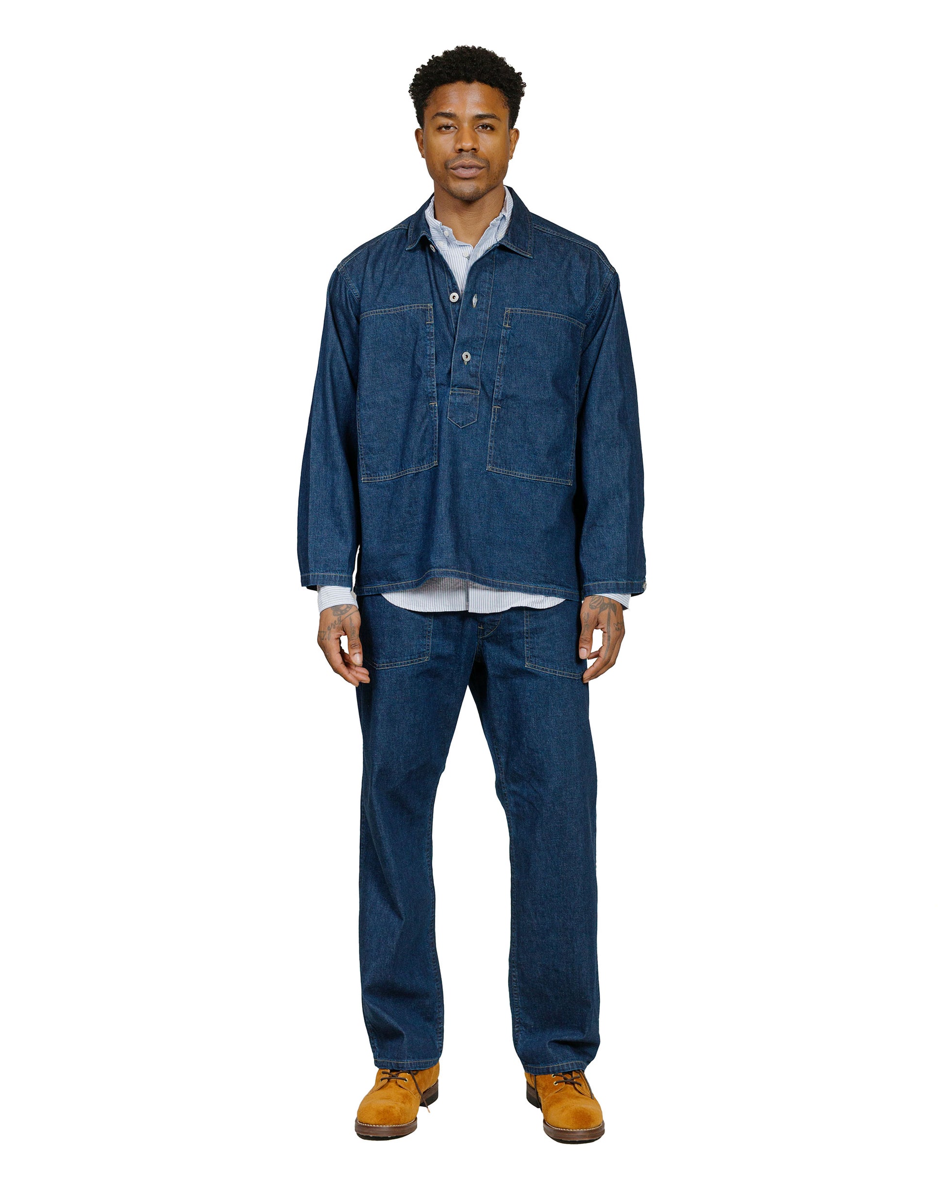 lost & found Post O'Alls Post O'Alls ARMY Pants Blue Denim w/OD Yellow Stitch Indigo