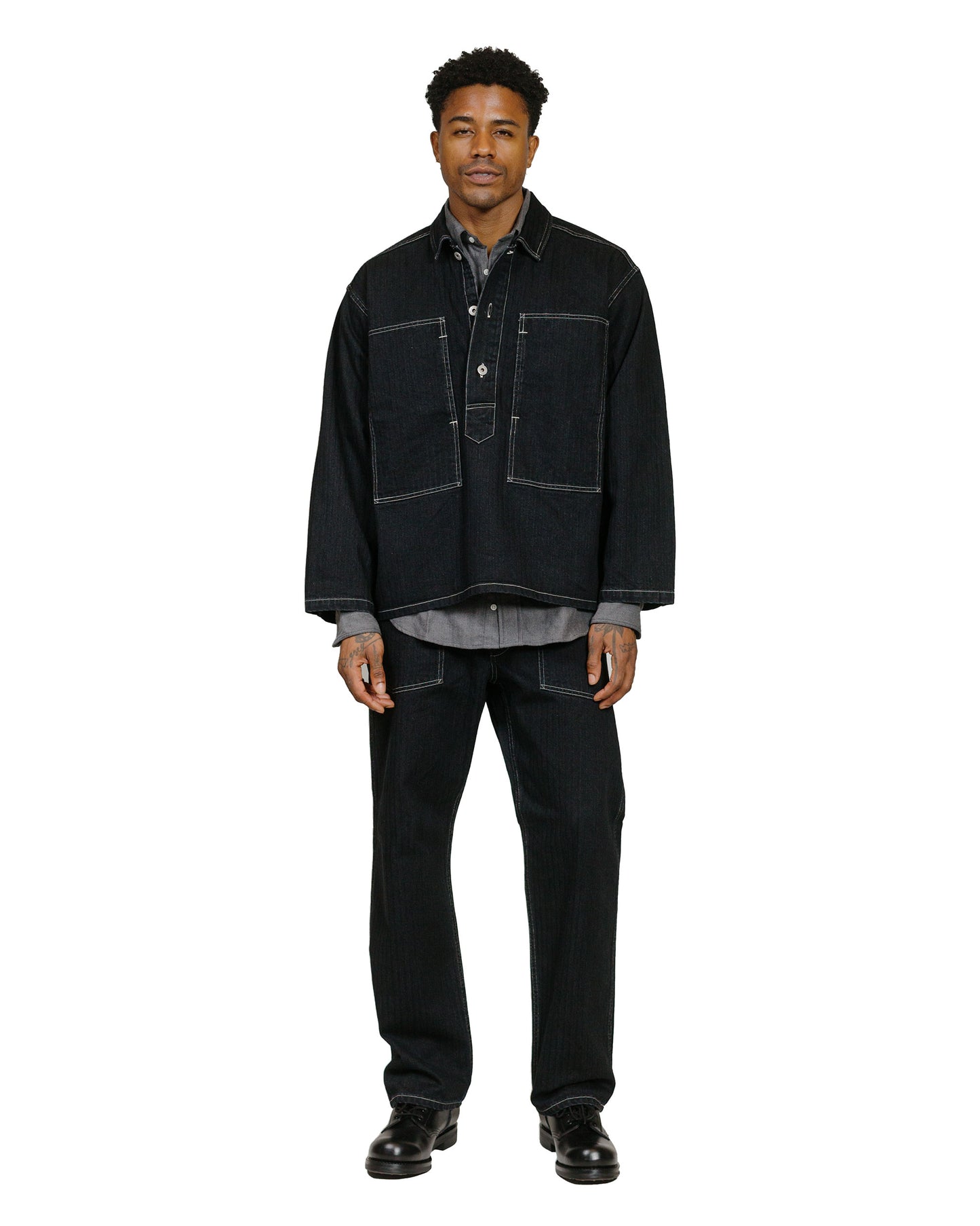 lost & found Post O'Alls Post O'Alls ARMY Shirt Herringbone Denim Black