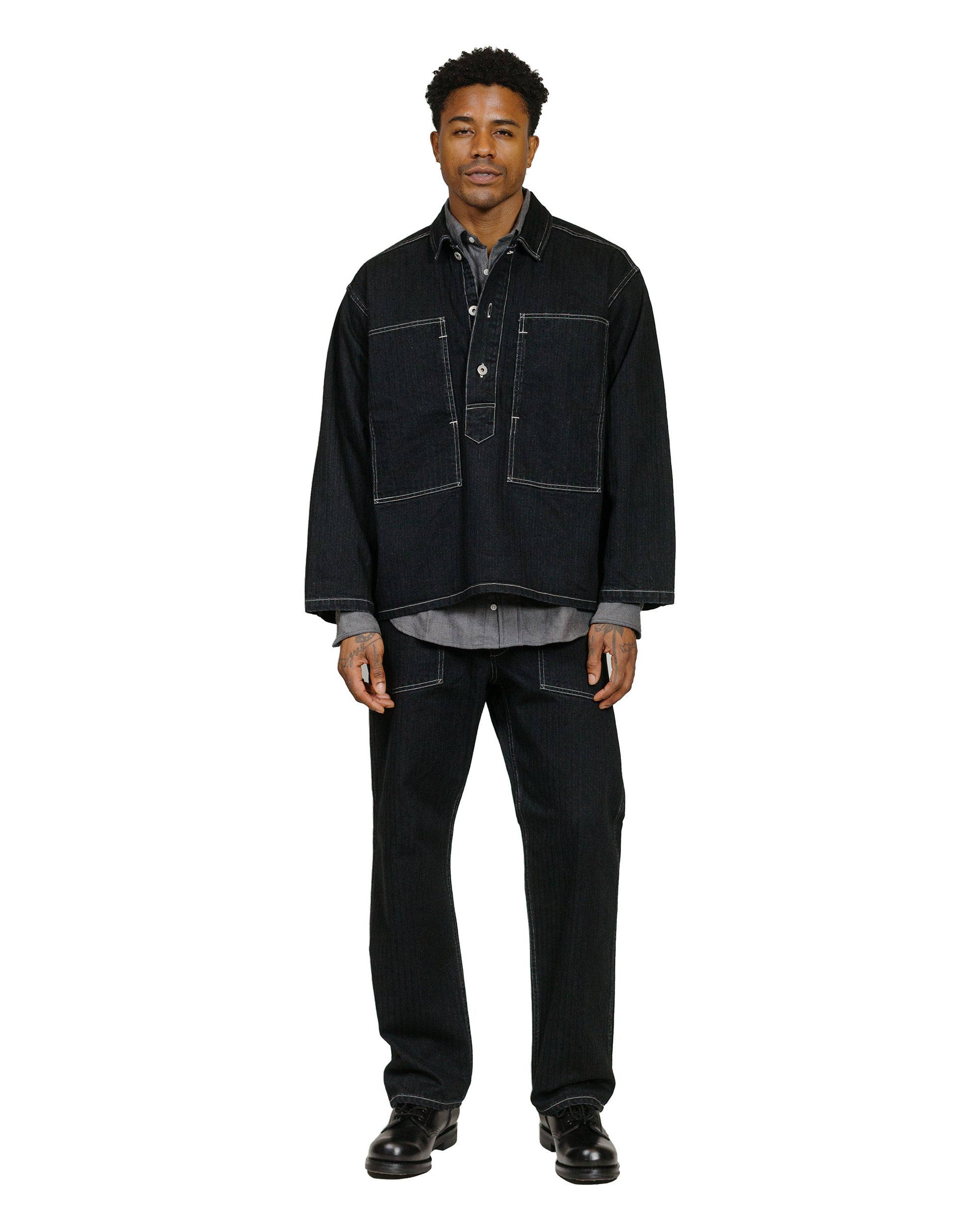 lost & found Post O'Alls Post O'Alls ARMY Shirt Herringbone Denim Black