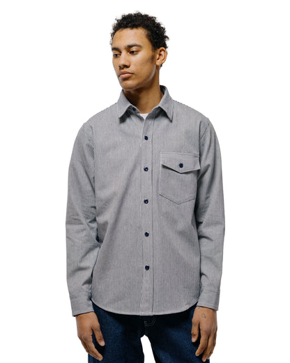 lost & found Randy's Garments Randy's Garments 1-Pocket Work Shirt 8oz Narrow Stripe Cotton Denim White/Indigo