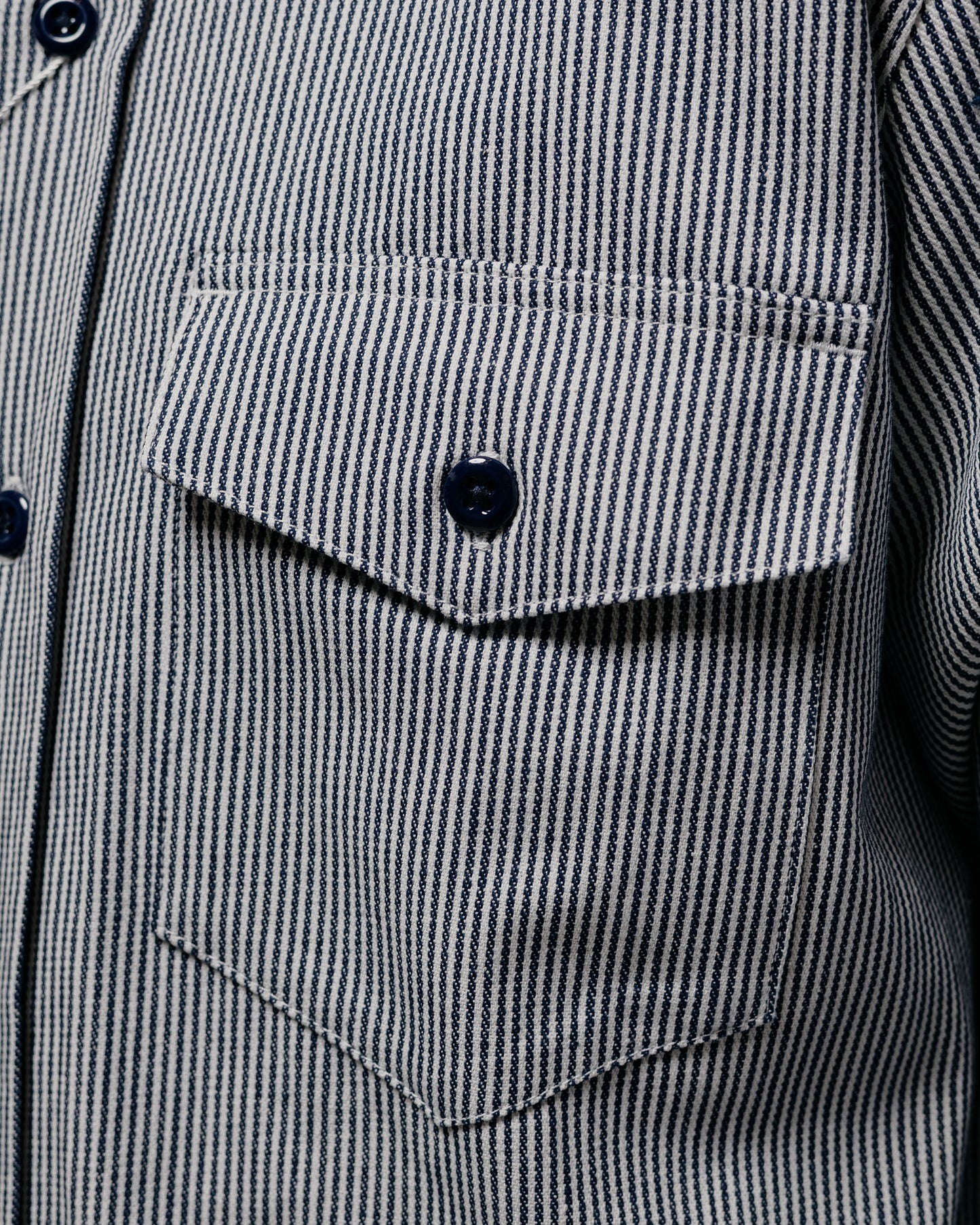 lost & found Randy's Garments Randy's Garments 1-Pocket Work Shirt 8oz Narrow Stripe Cotton Denim White/Indigo