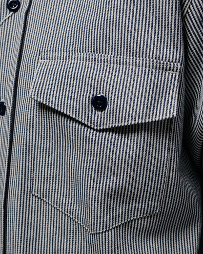 lost & found Randy's Garments Randy's Garments 1-Pocket Work Shirt 8oz Narrow Stripe Cotton Denim White/Indigo