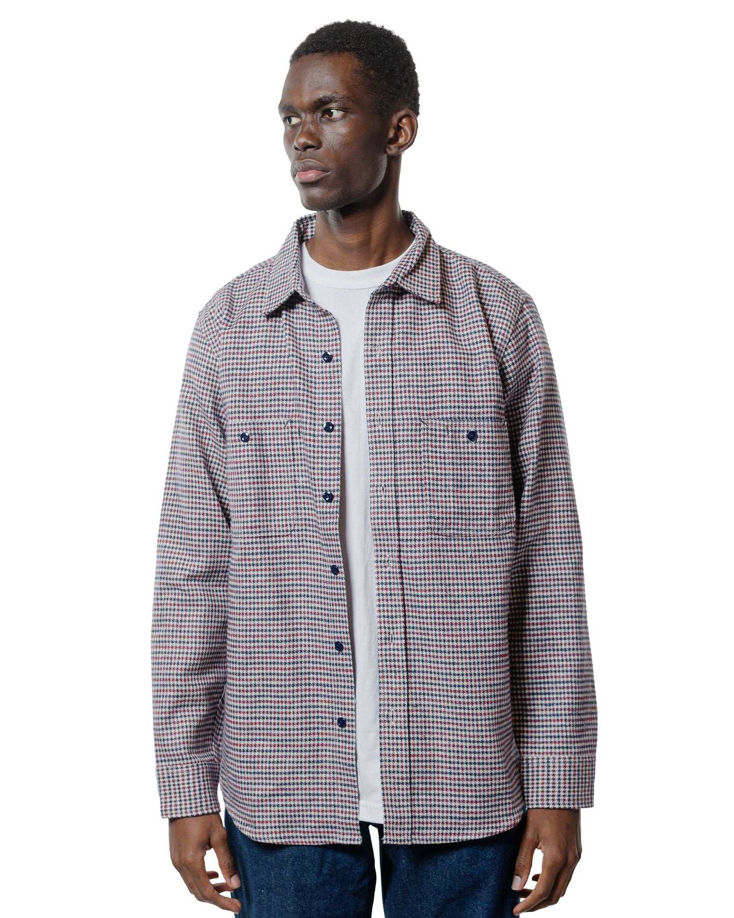 lost & found Randy's Garments Randy's Garments 3-Pocket Work Shirt Cotton Heavy Brushed Houndstooth Blue/Red