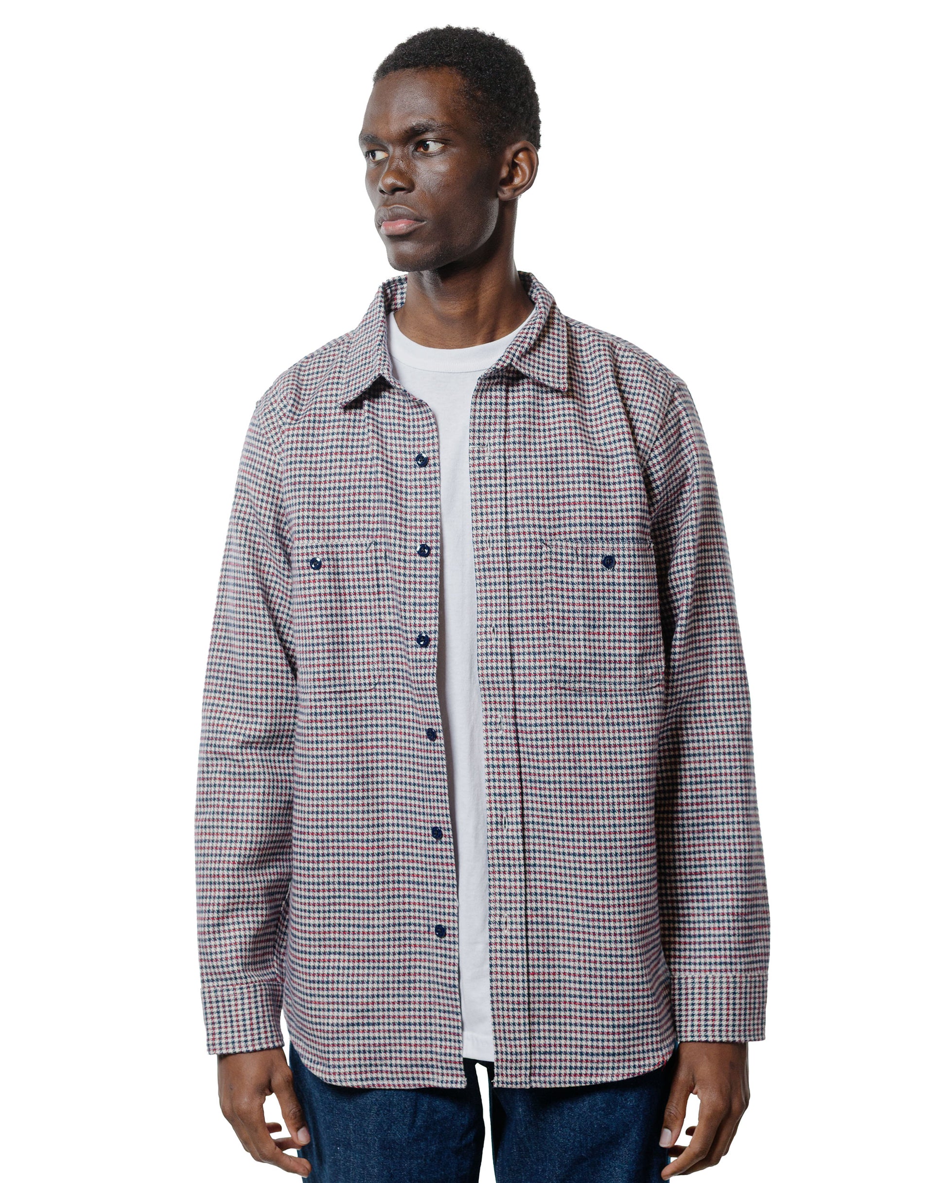 lost & found Randy's Garments Randy's Garments 3-Pocket Work Shirt Cotton Heavy Brushed Houndstooth Blue/Red