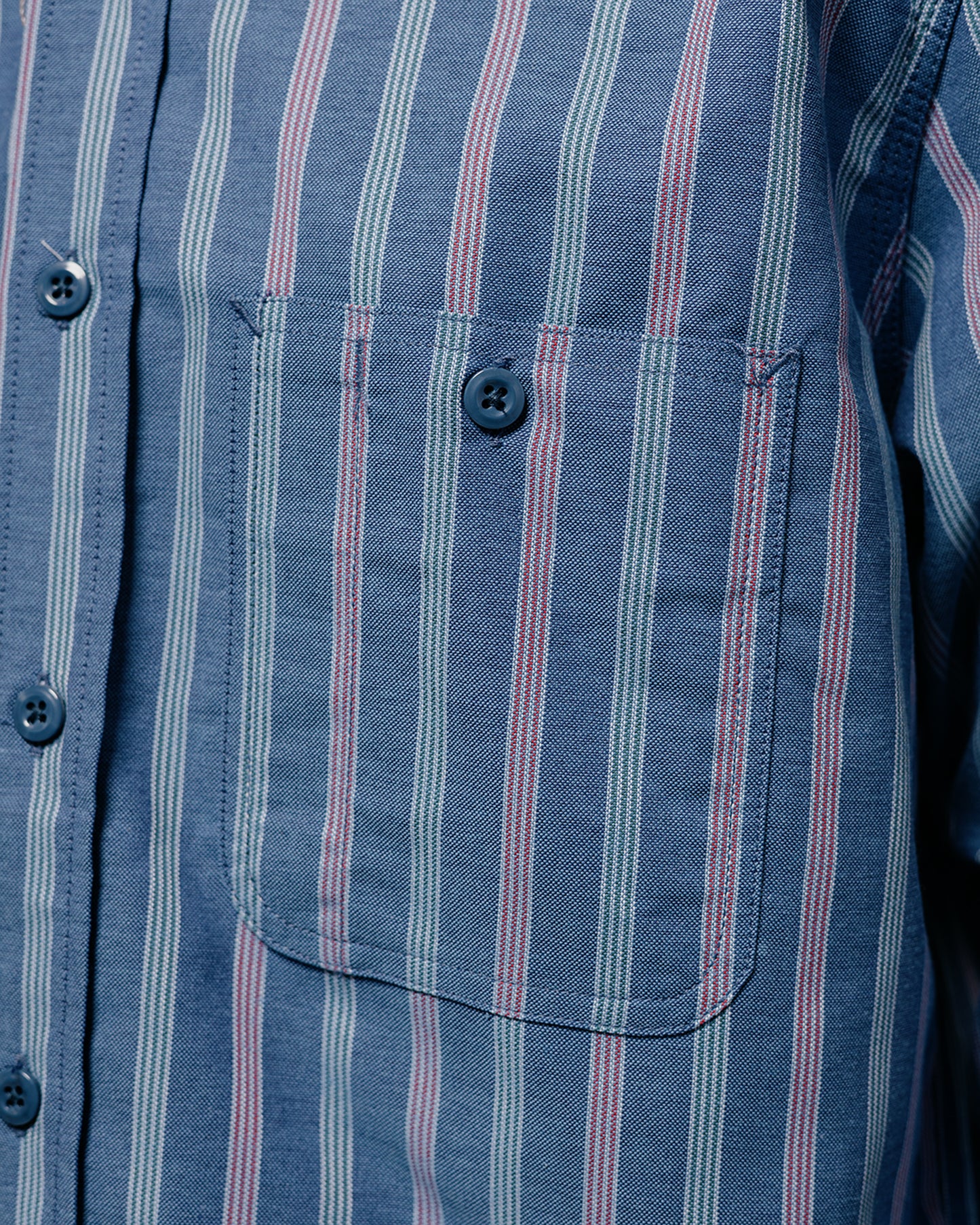 lost & found Randy's Garments Randy's Garments 3-Pocket Work Shirt Cotton Stripe Jacquard Oxford Cloth Blue