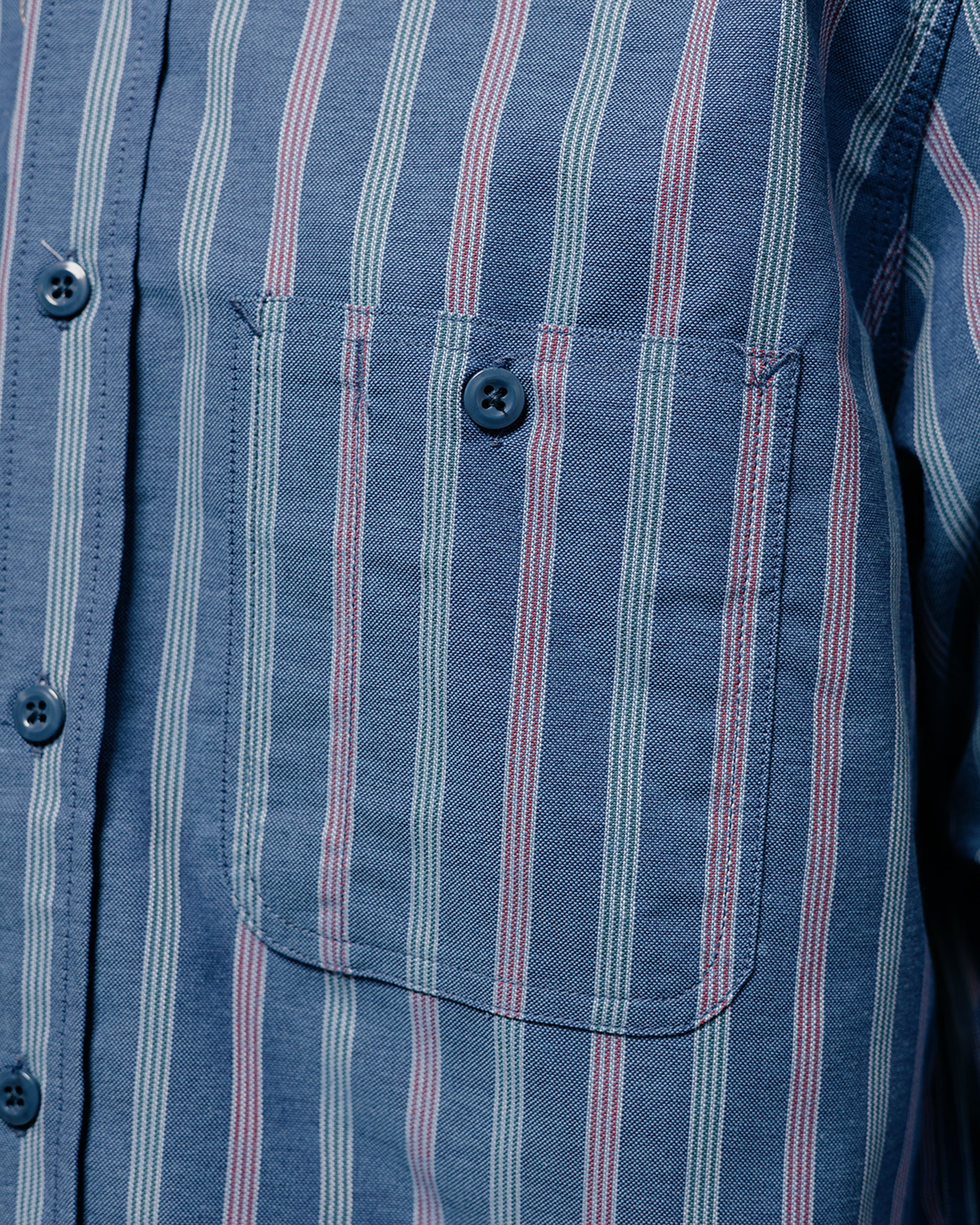 lost & found Randy's Garments Randy's Garments 3-Pocket Work Shirt Cotton Stripe Jacquard Oxford Cloth Blue
