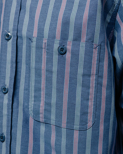 lost & found Randy's Garments Randy's Garments 3-Pocket Work Shirt Cotton Stripe Jacquard Oxford Cloth Blue