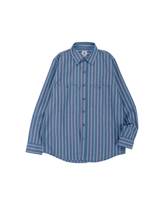 lost & found Randy's Garments Randy's Garments 3-Pocket Work Shirt Cotton Stripe Jacquard Oxford Cloth Blue