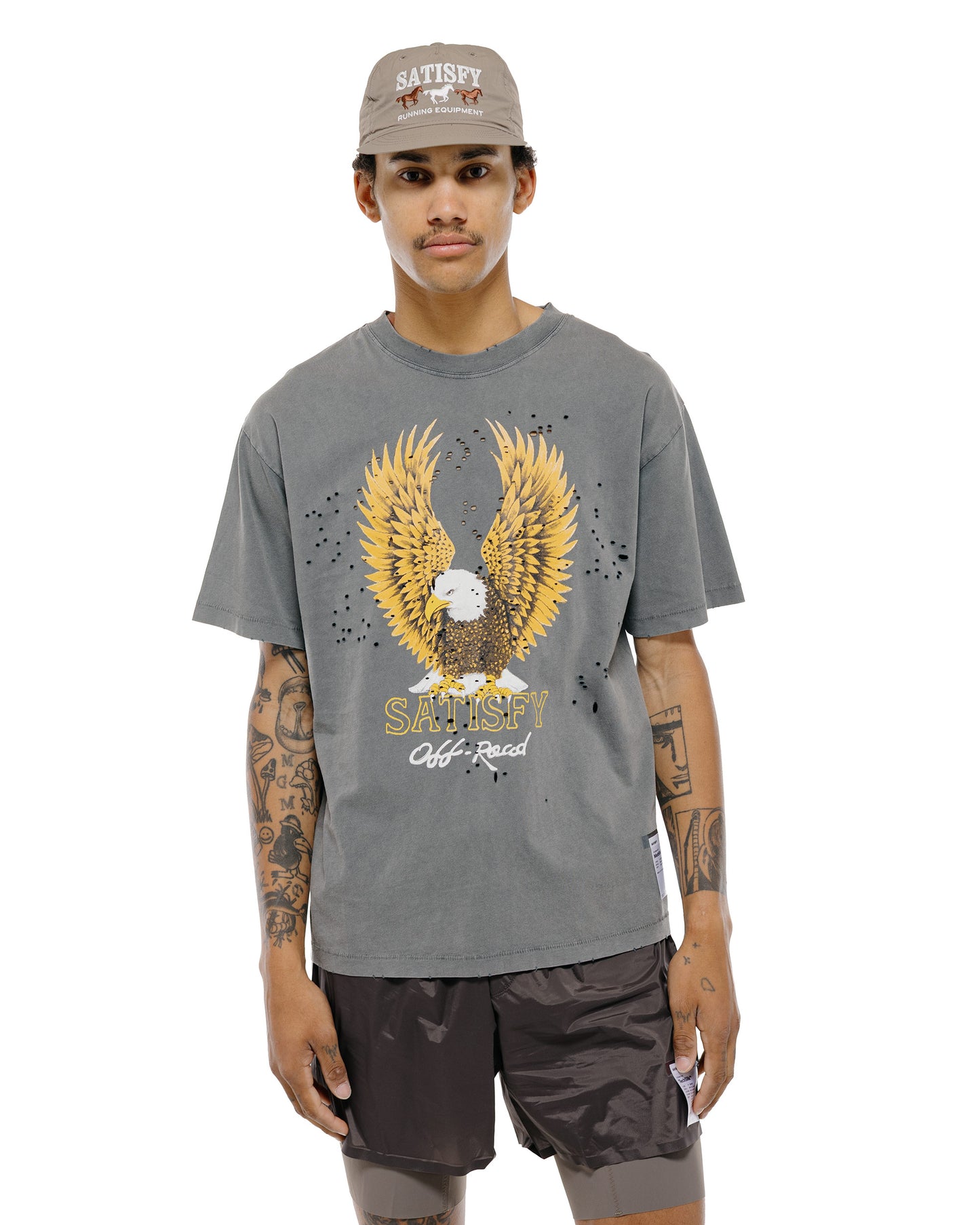 lost & found SATISFY SATISFY MothTech T-Shirt Eagle Off Road Faded Black