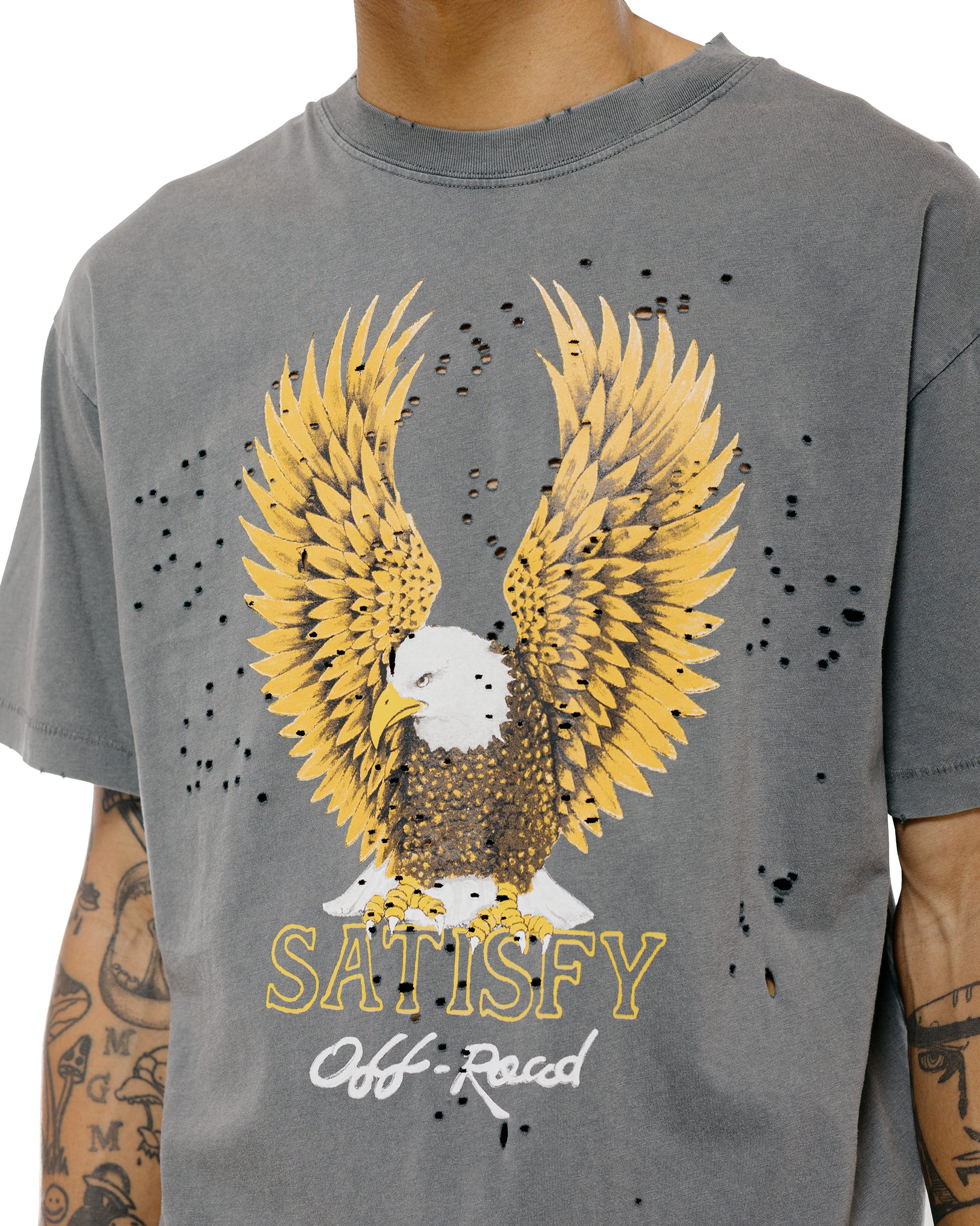 lost & found SATISFY SATISFY MothTech T-Shirt Eagle Off Road Faded Black