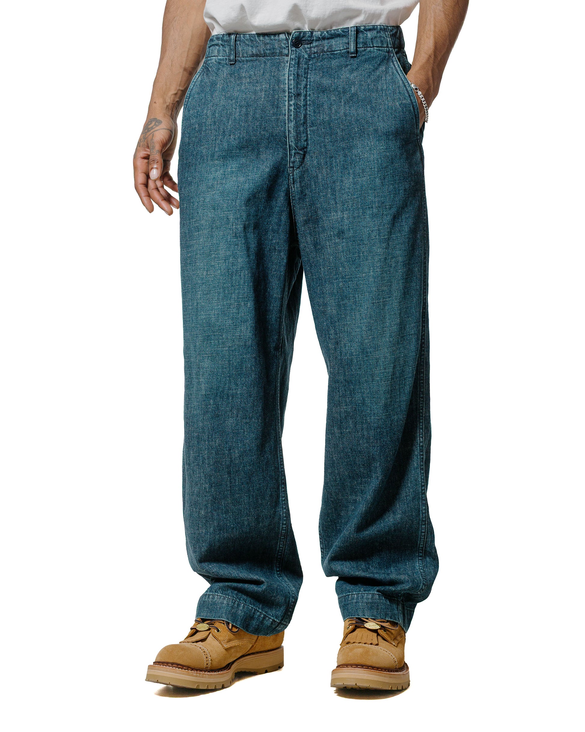 lost & found Sage de Cret Sage de Cret 11oz. Cotton/Linen Denim Baggy Pants Navy