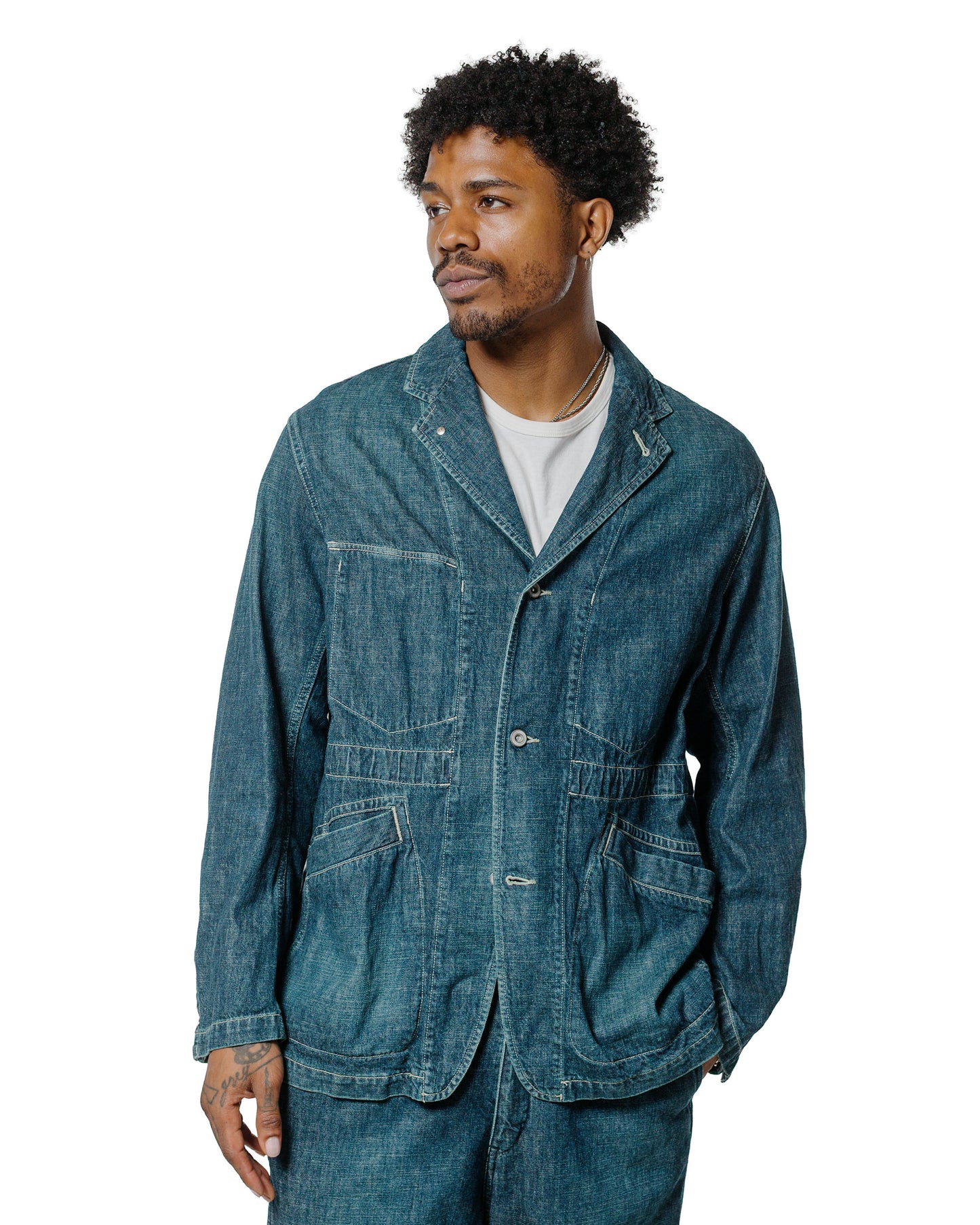 lost & found Sage de Cret Sage de Cret 11oz. Cotton/Linen Denim Coverall Jacket Navy