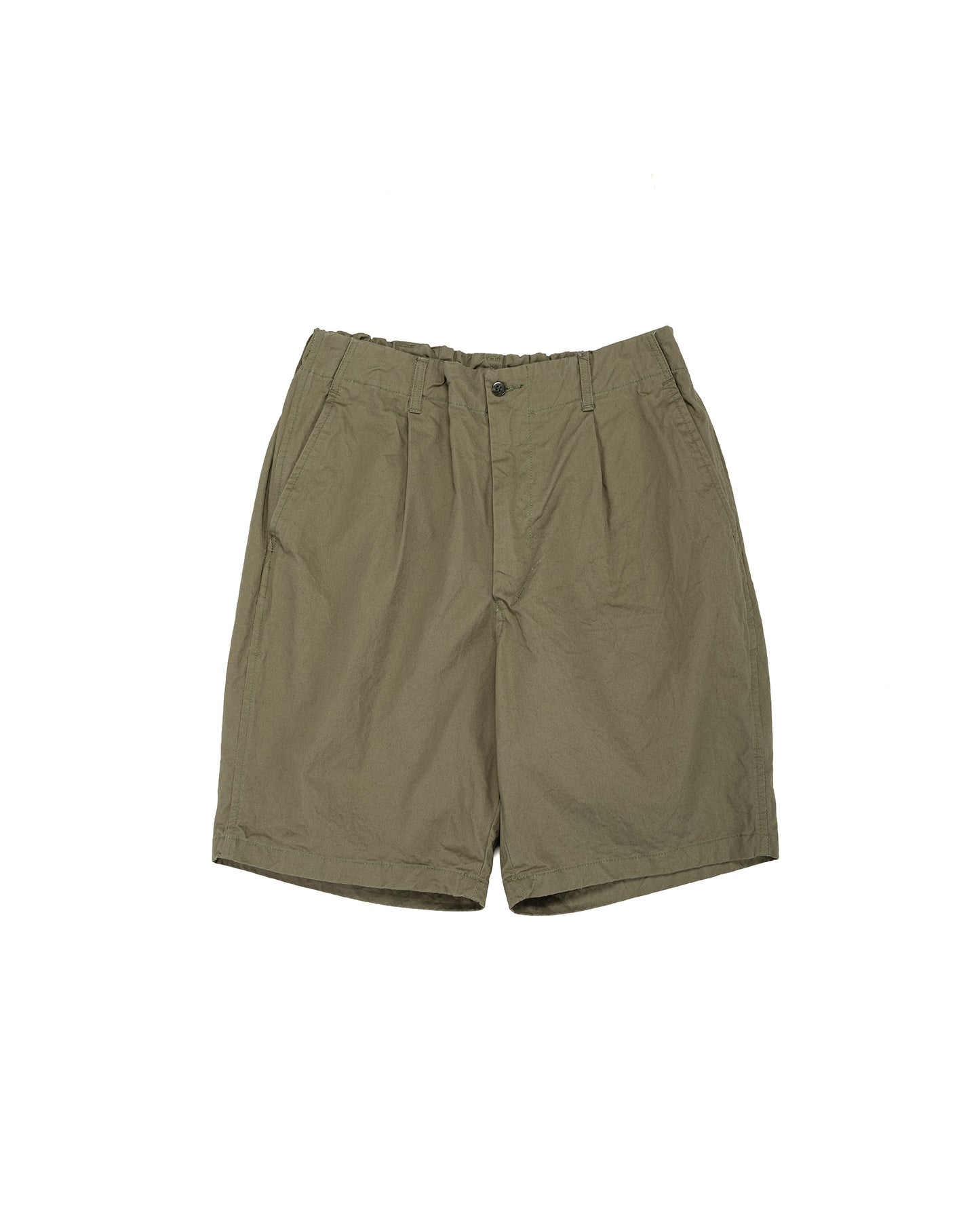 lost & found Sage de Cret Sage de Cret CO Chino Cloth Crinkle Single Pleated Peg Top Wide Short Pants Olive