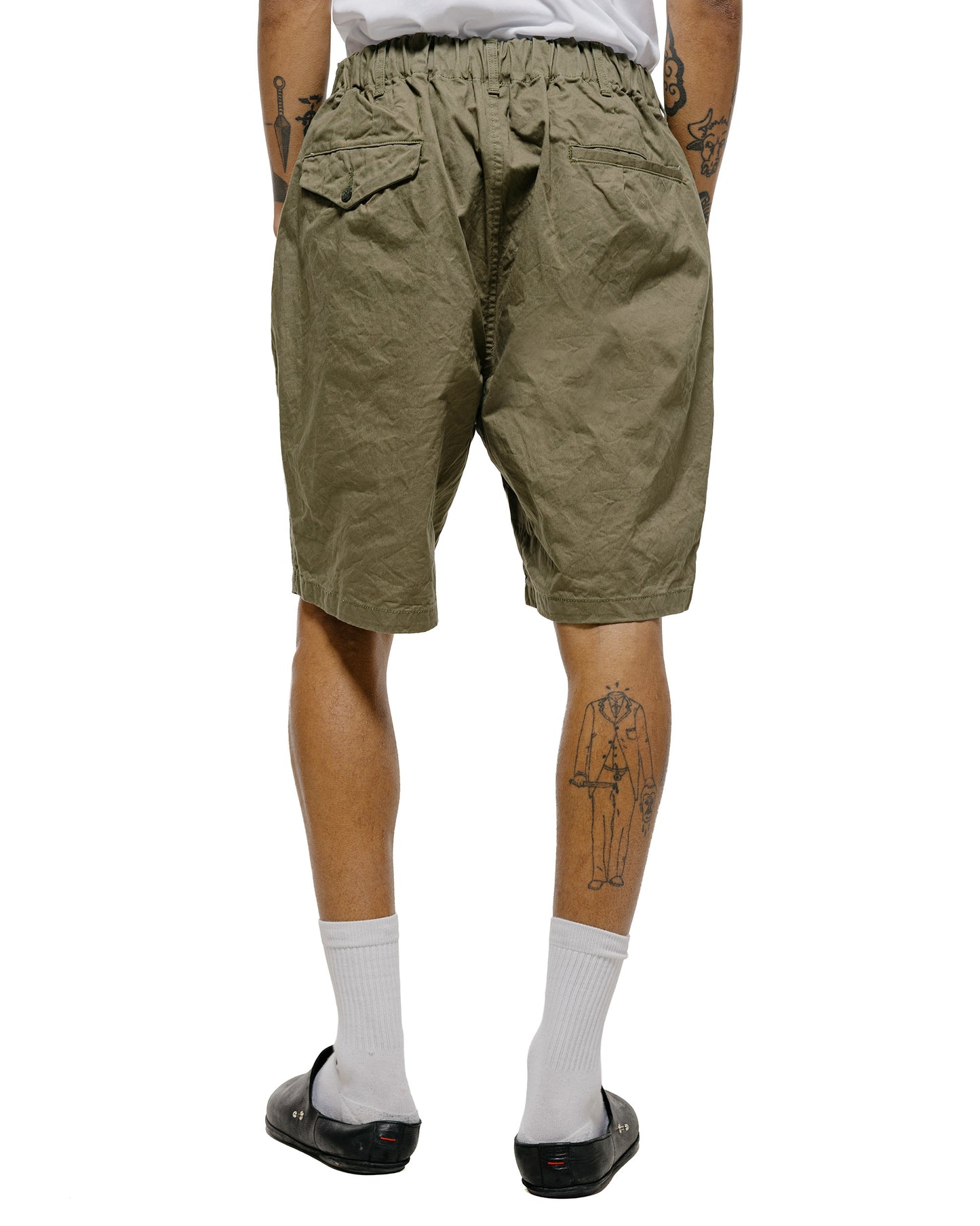 lost & found Sage de Cret Sage de Cret CO Chino Cloth Crinkle Single Pleated Peg Top Wide Short Pants Olive