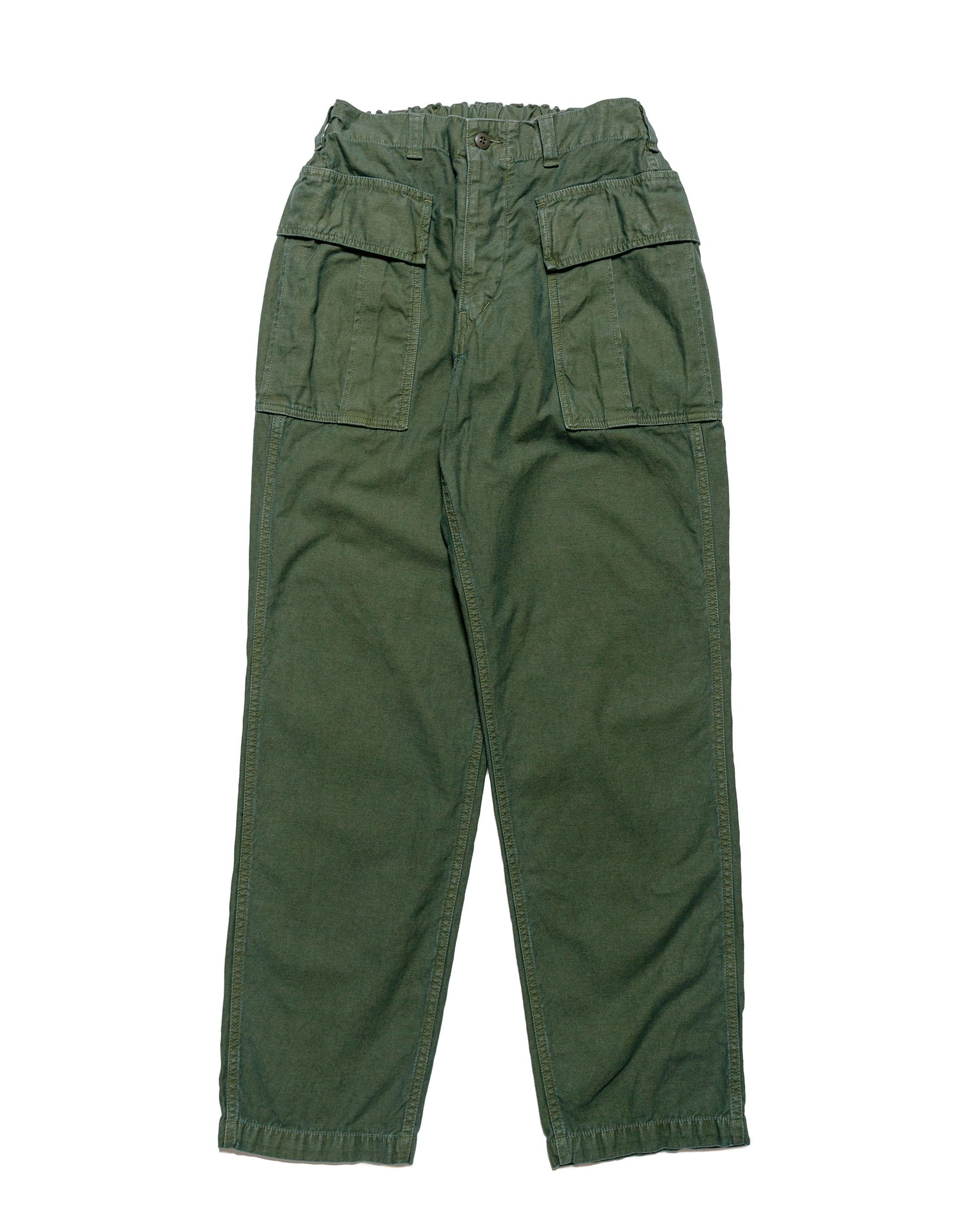lost & found Sage de Cret Sage de Cret Cotton/Linen Back Satin Pegtop Military Pants Olive