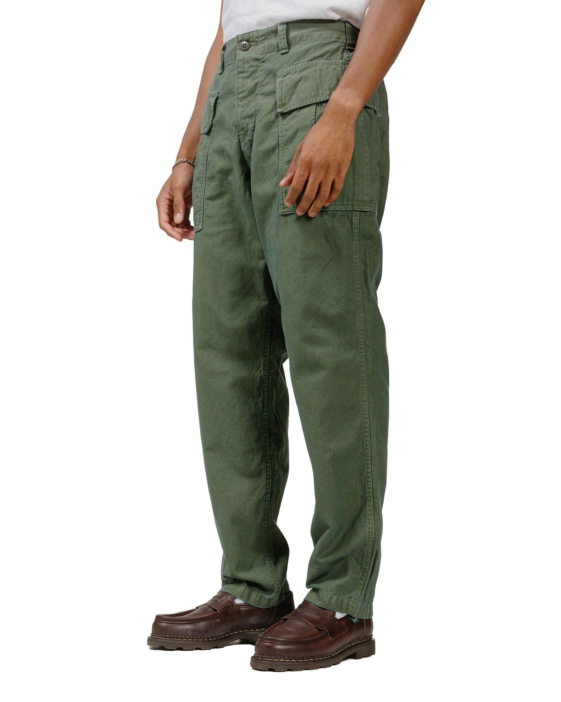 lost & found Sage de Cret Sage de Cret Cotton/Linen Back Satin Pegtop Military Pants Olive
