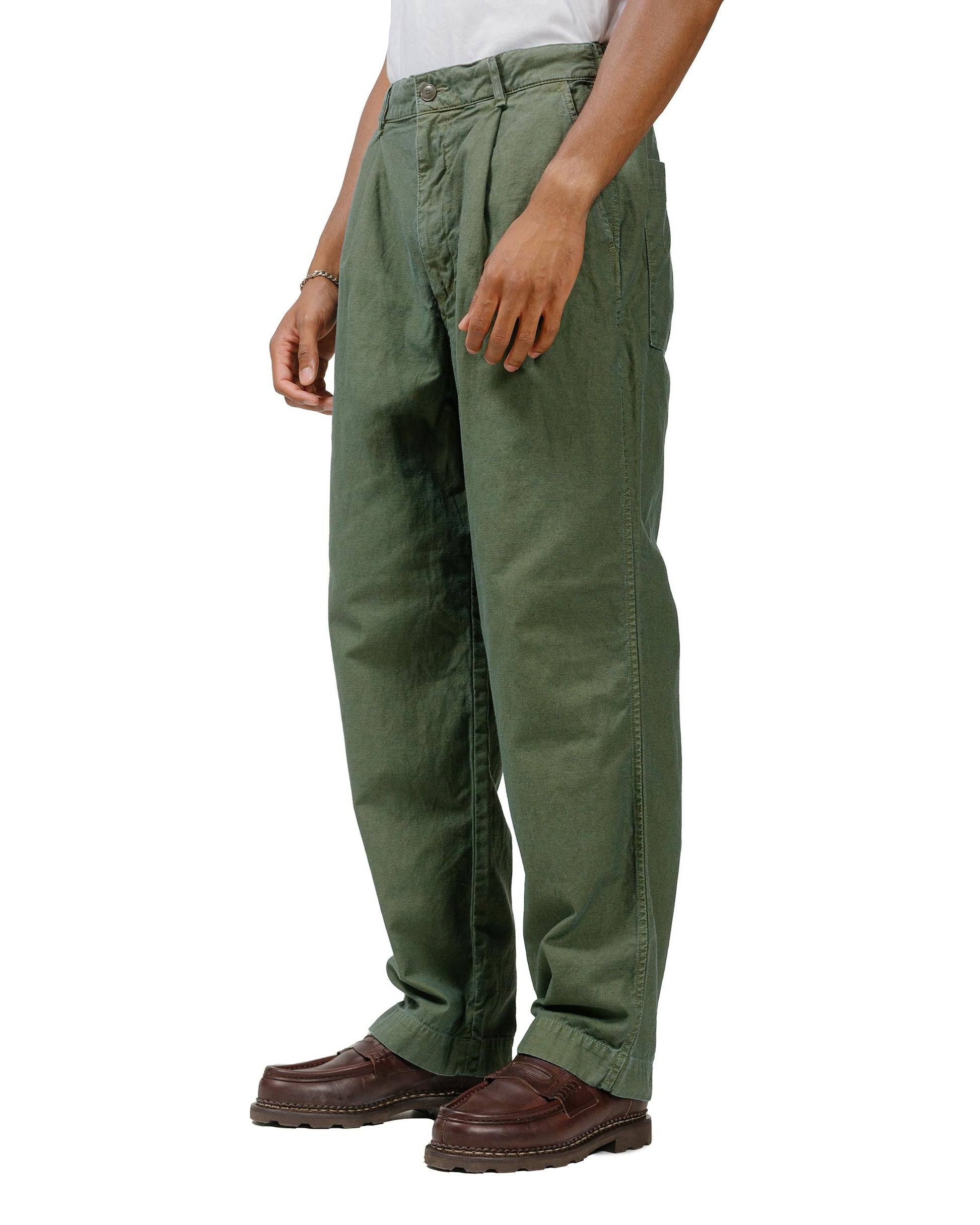 lost & found Sage de Cret Sage de Cret Cotton/Linen Back Satin Single-Pleated Wide Pants Olive