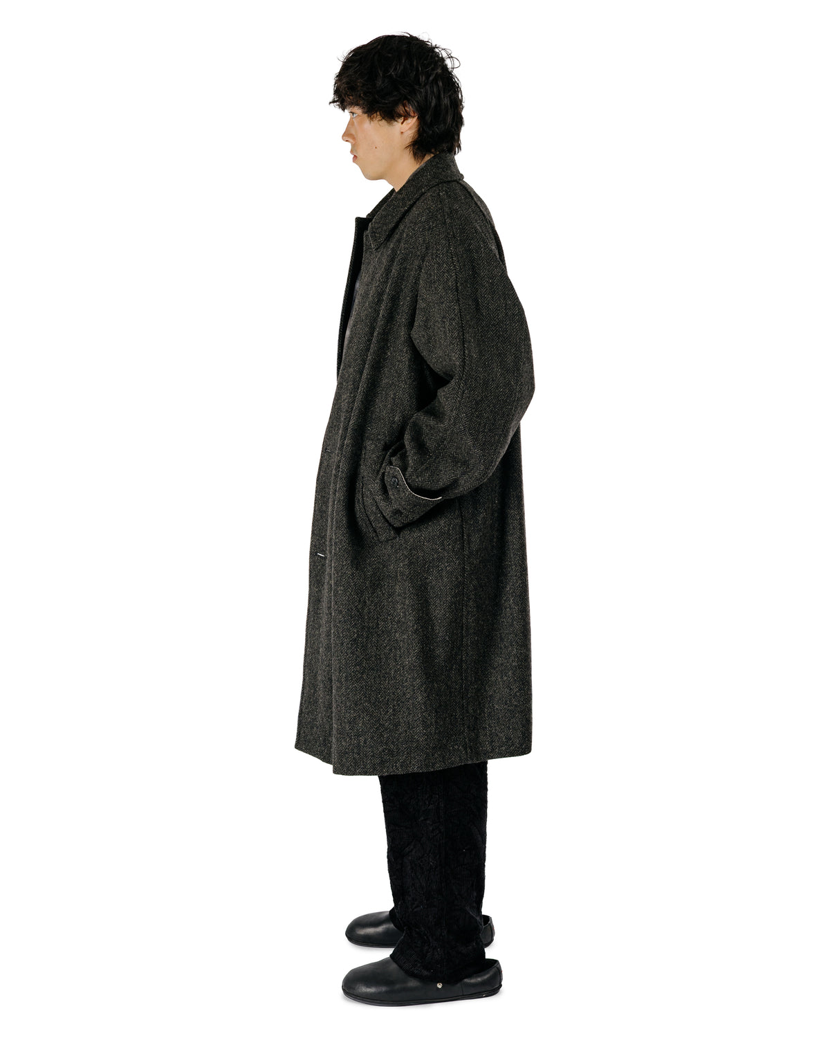 Sage de Cret Harris Tweed Balmacaan Overcoat Herringbone