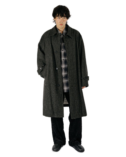 Sage de Cret Harris Tweed Balmacaan Overcoat Herringbone