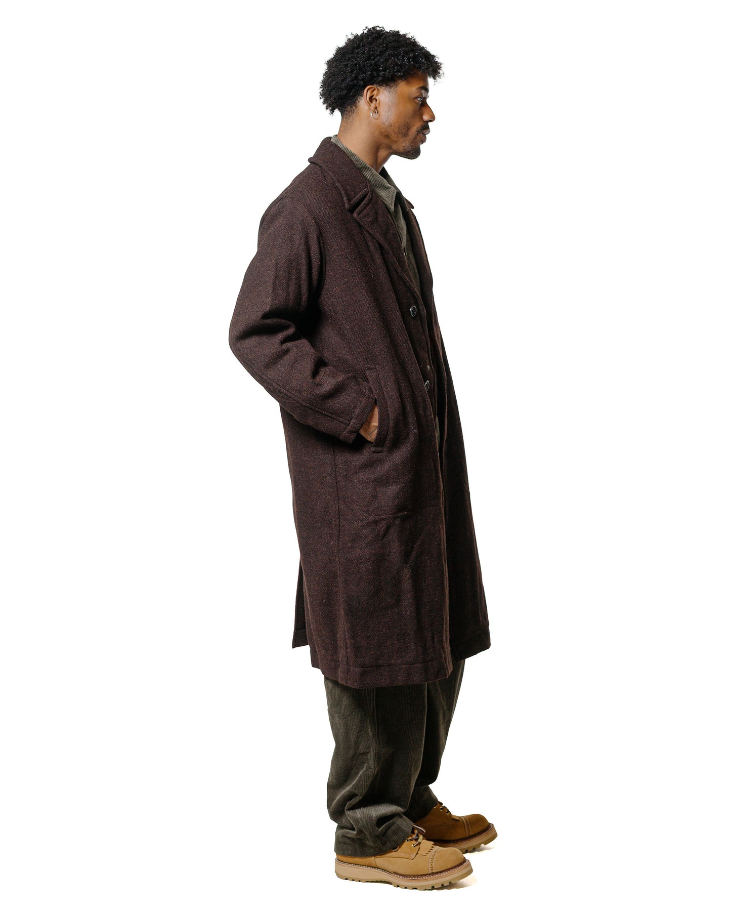 lost & found Sage de Cret Sage de Cret Harris Tweed Ulster Collar Long Coat Dark Brown