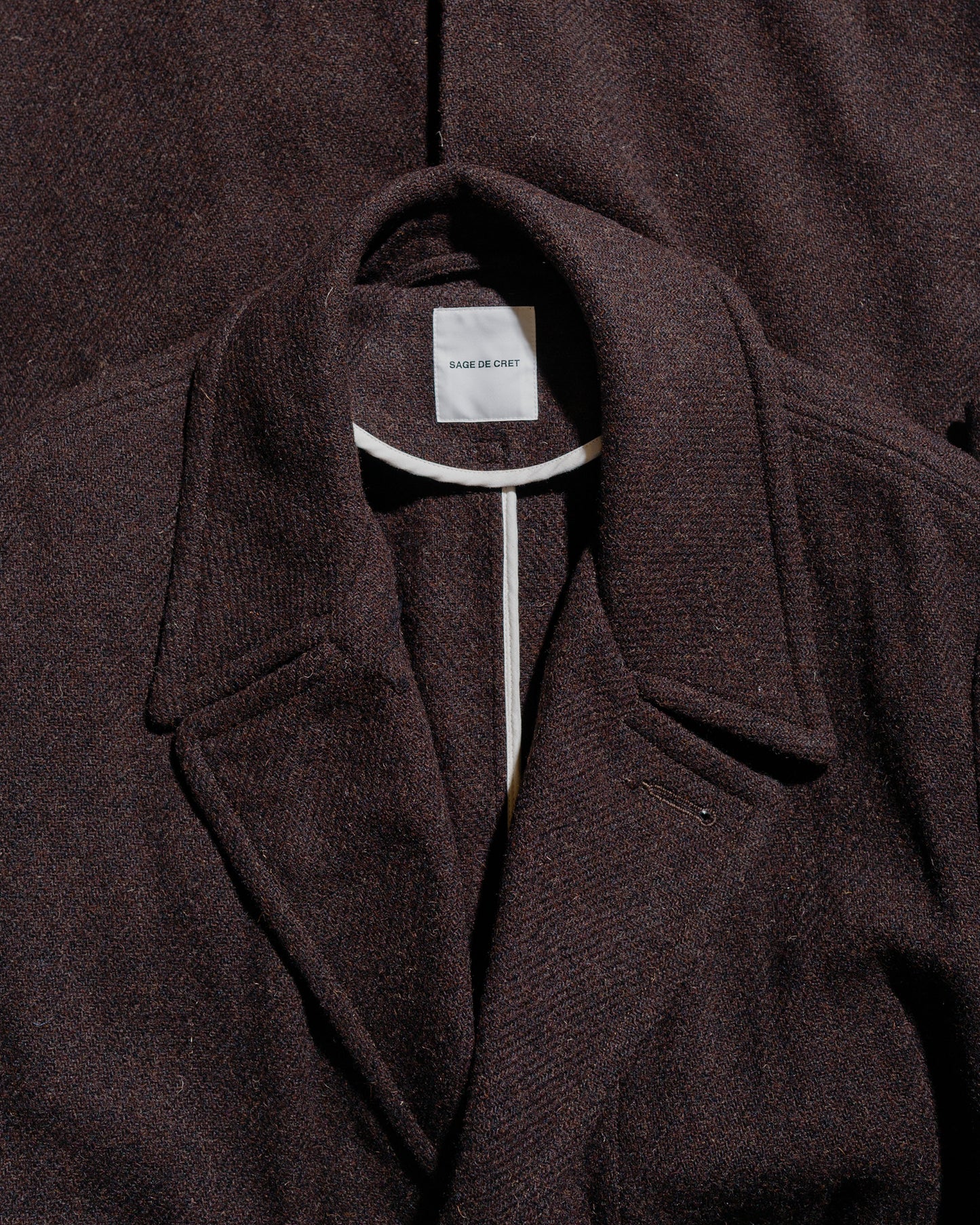 lost & found Sage de Cret Sage de Cret Harris Tweed Ulster Collar Long Coat Dark Brown