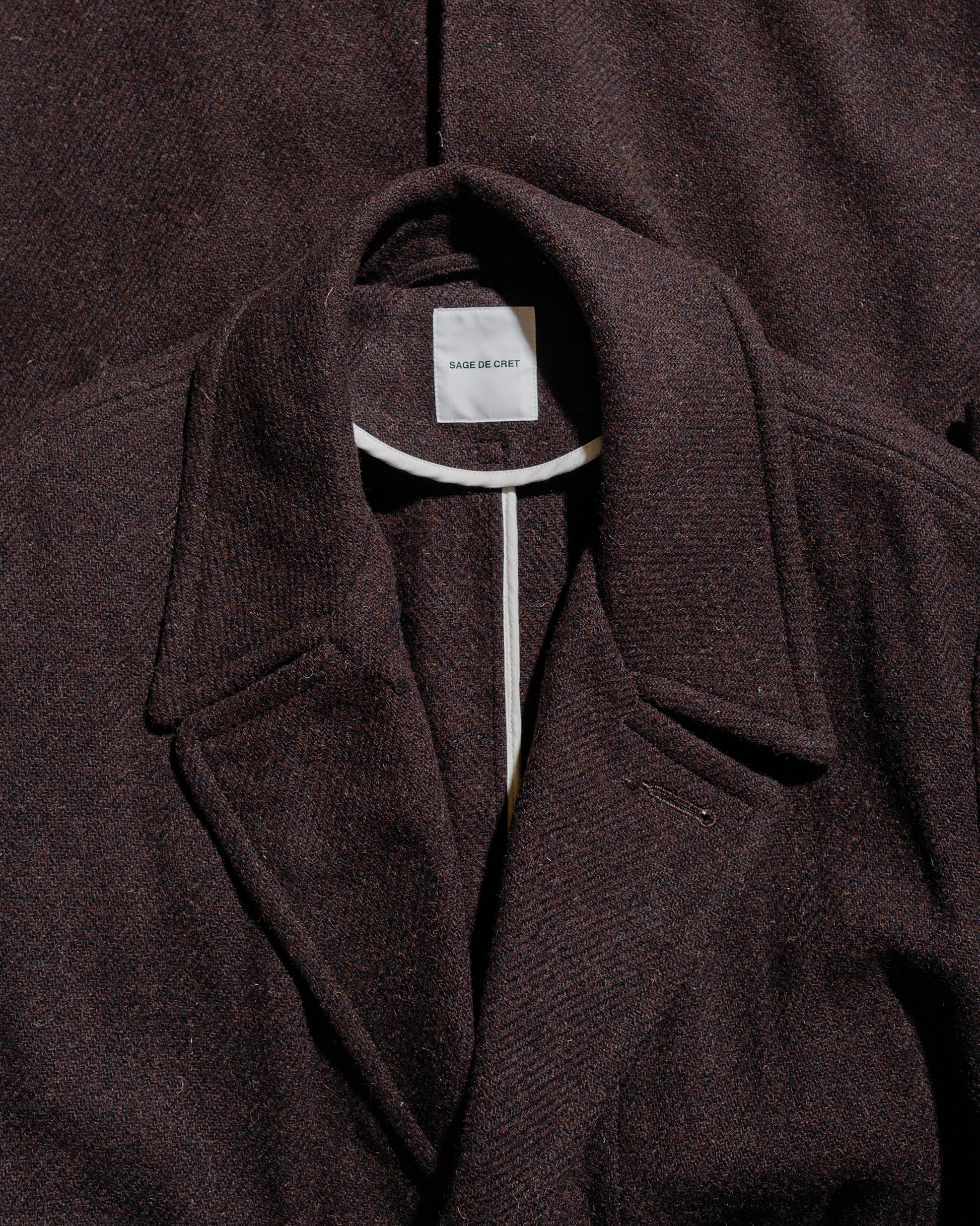 lost & found Sage de Cret Sage de Cret Harris Tweed Ulster Collar Long Coat Dark Brown