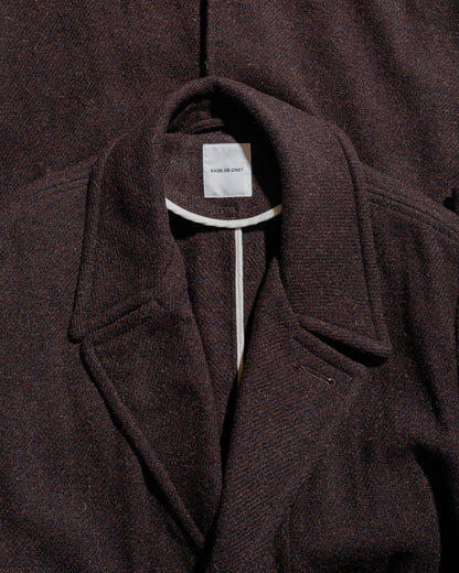 lost & found Sage de Cret Sage de Cret Harris Tweed Ulster Collar Long Coat Dark Brown
