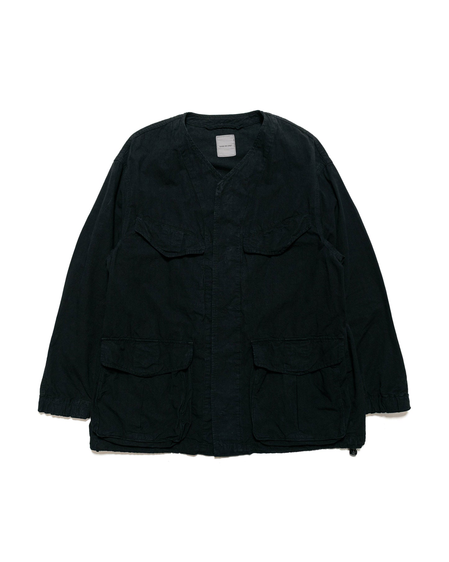 lost & found Sage de Cret Sage de Cret High Density Cotton Hemp Collarless Fatigue Jacket Black