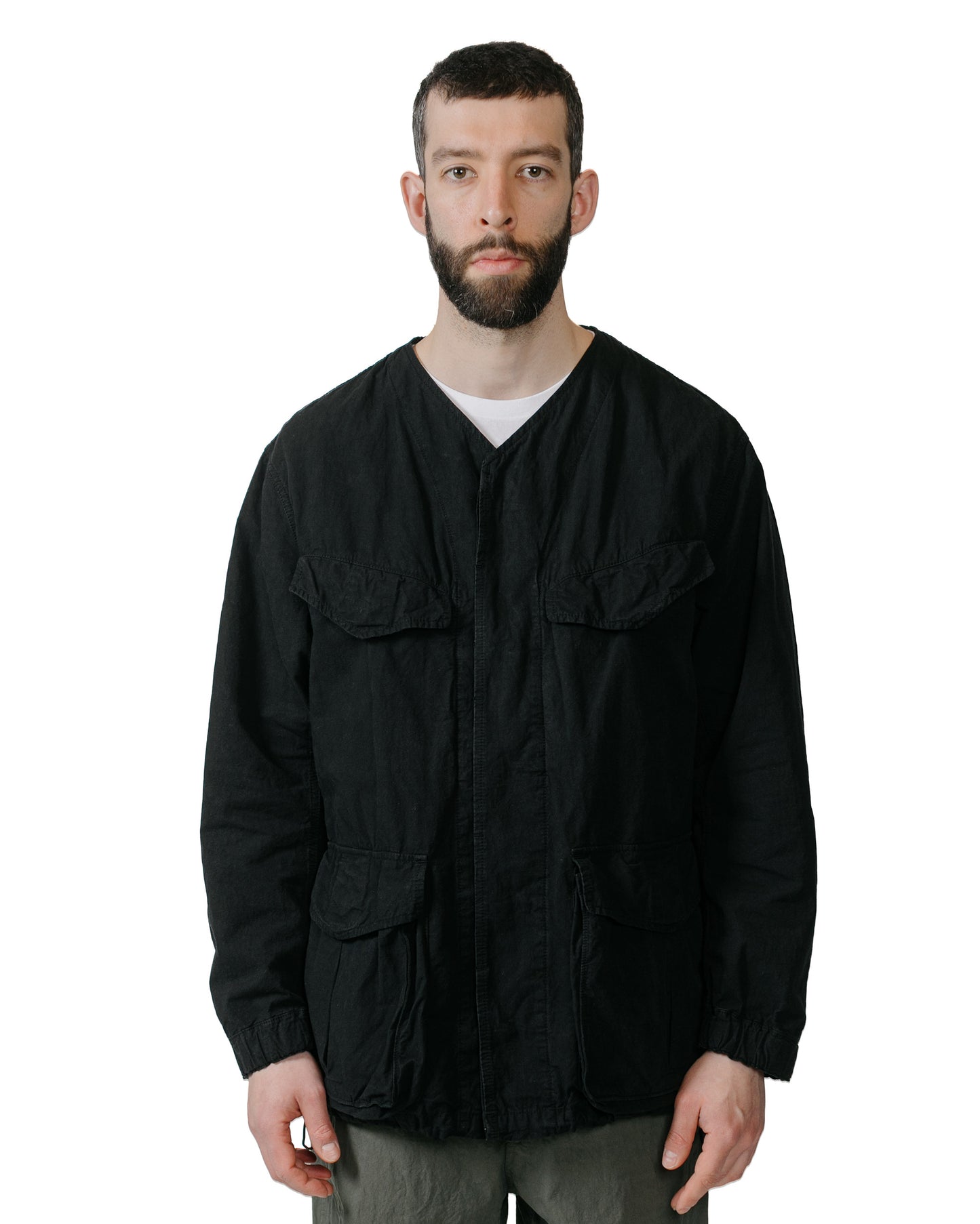 lost & found Sage de Cret Sage de Cret High Density Cotton Hemp Collarless Fatigue Jacket Black