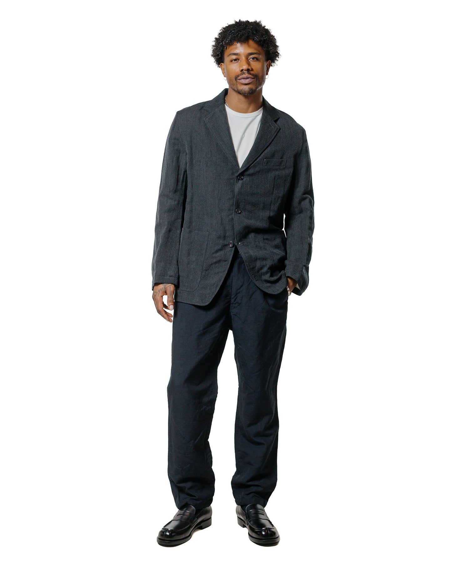 lost & found Sage de Cret Sage de Cret High Density Wool/Linen Oxford Pegtop Single Pleat Pants Navy