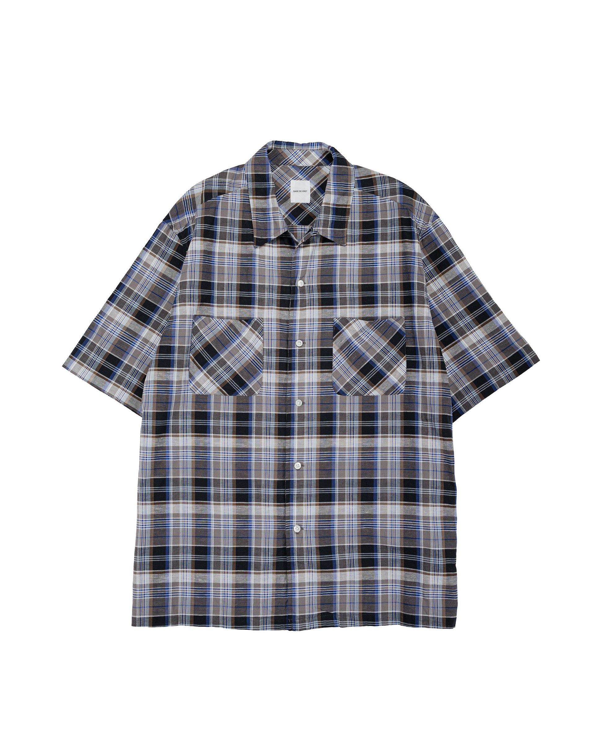 lost & found Sage de Cret Sage de Cret Organic CO/LI Madras Check Short Sleeve Open Collar Shirt Gray