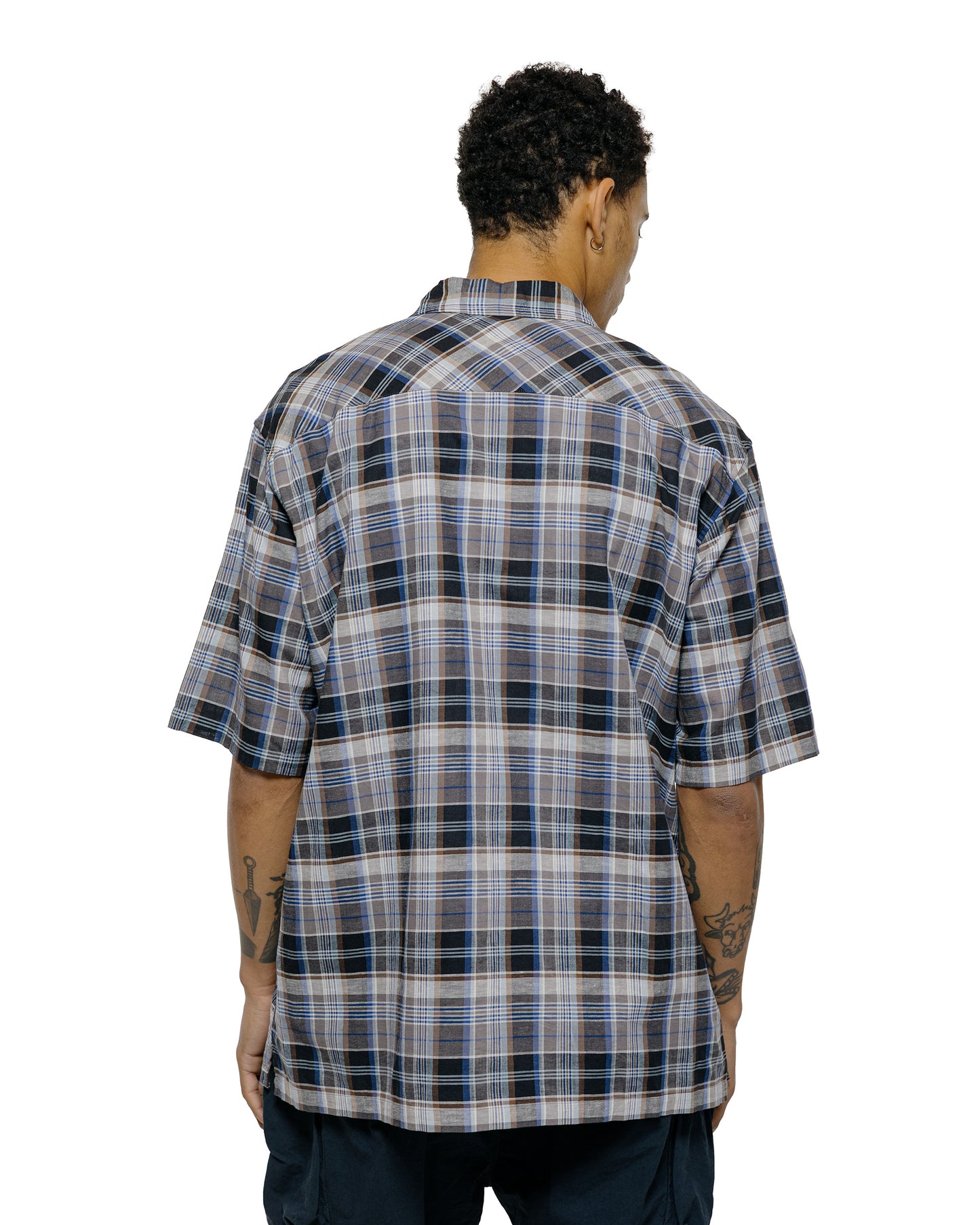 lost & found Sage de Cret Sage de Cret Organic CO/LI Madras Check Short Sleeve Open Collar Shirt Gray