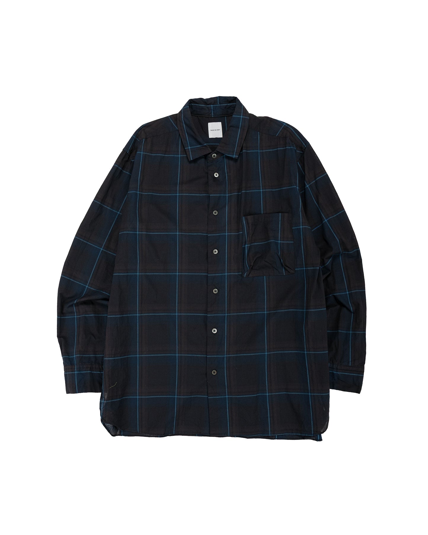 lost & found Sage de Cret Sage de Cret Organic Cotton Madras Pigmnet CT Long Regular Collar Shirt Navy